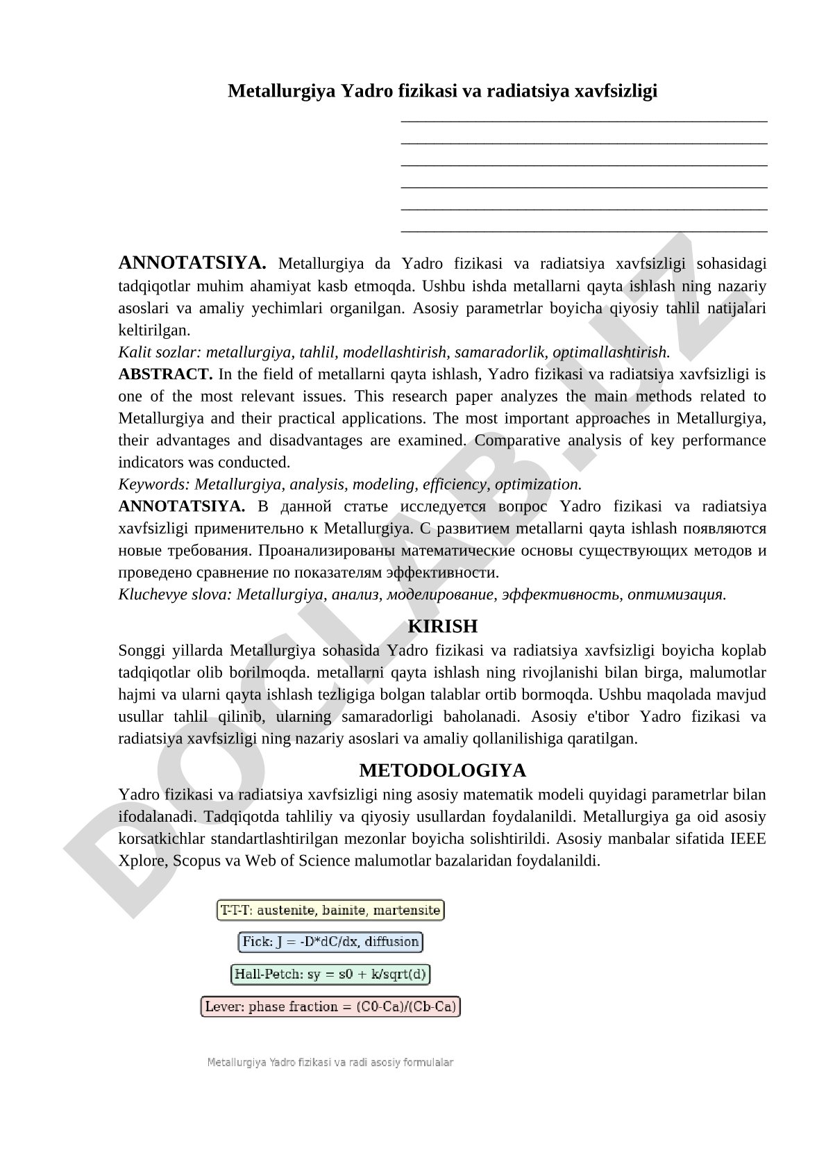 Metallurgiya Yadro fizikasi va radiatsiya xavfsizligi