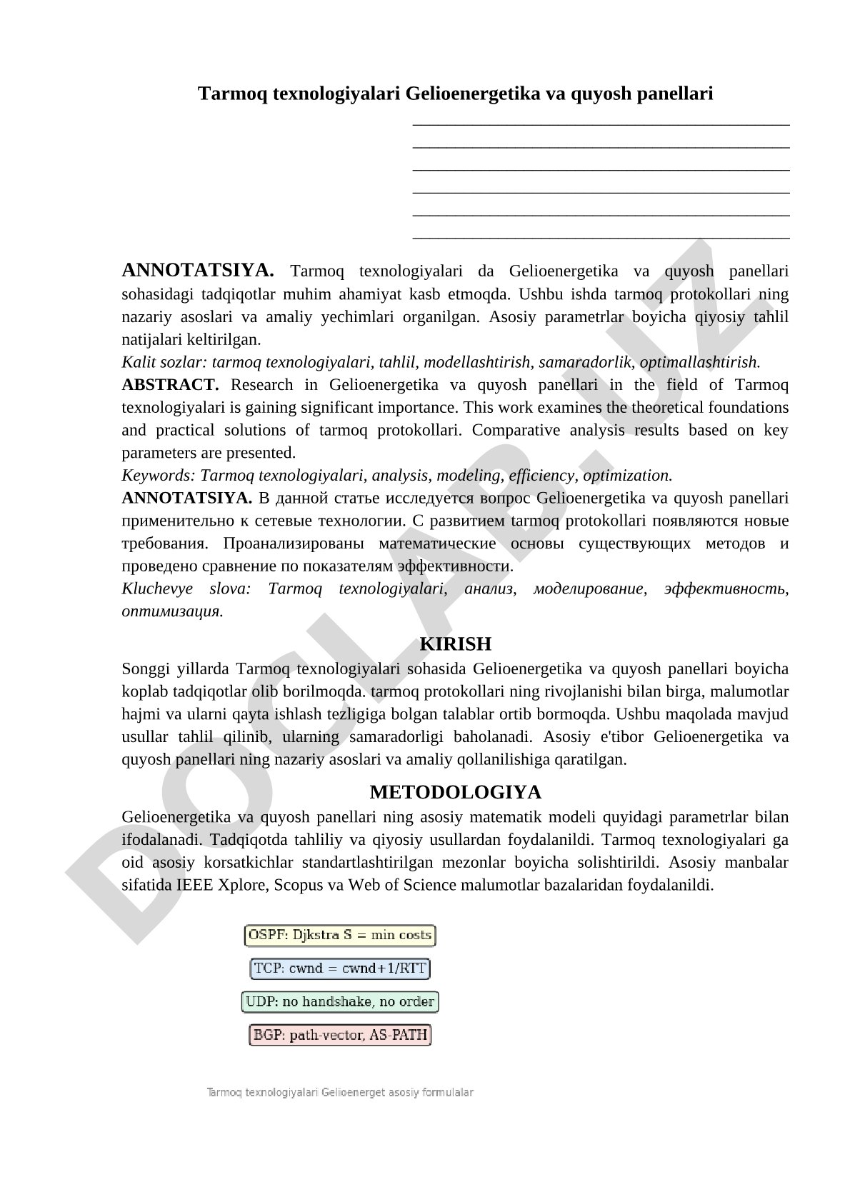 Tarmoq texnologiyalari Gelioenergetika va quyosh panellari
