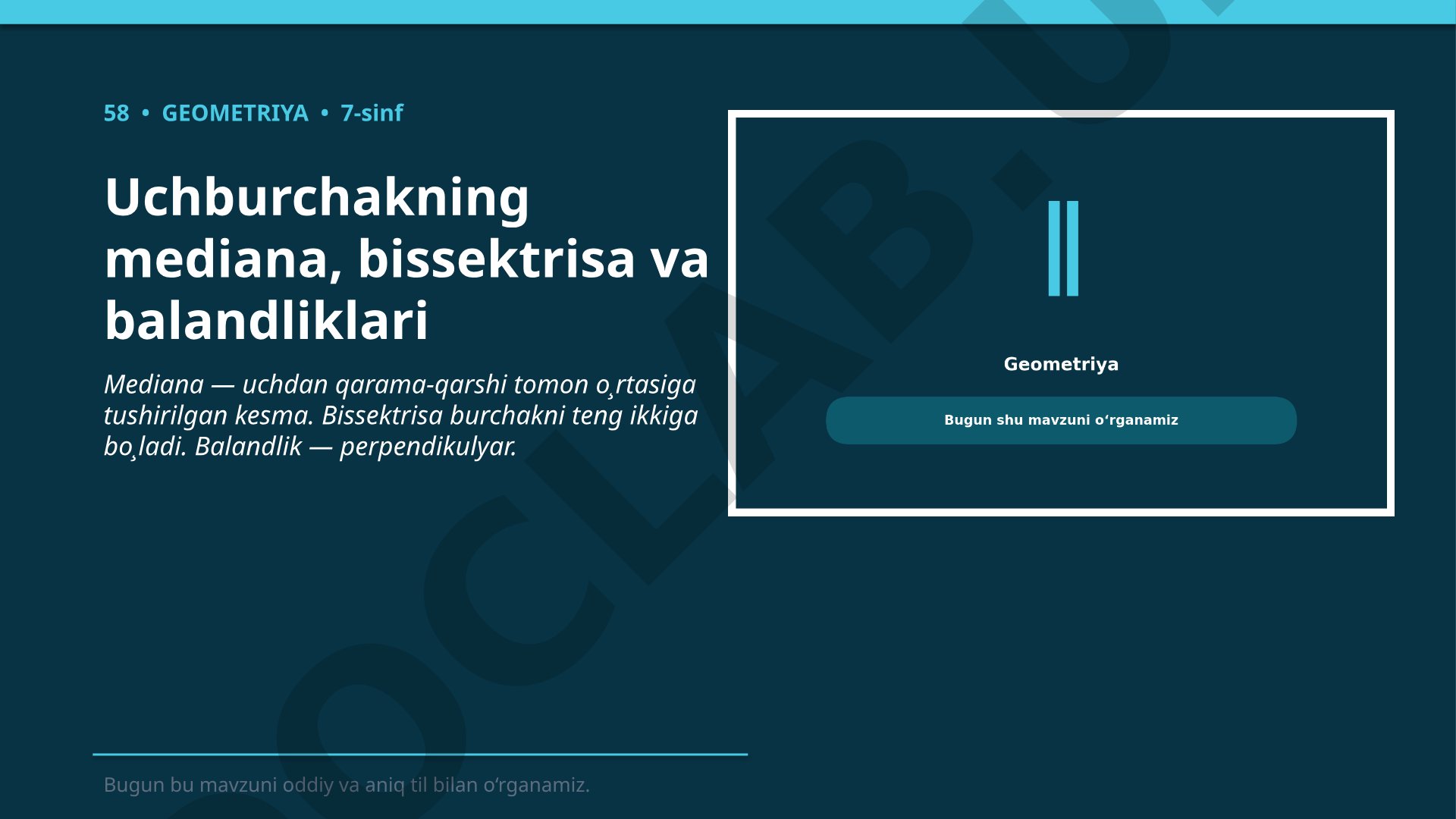 Uchburchakning mediana, bissektrisa va balandliklari