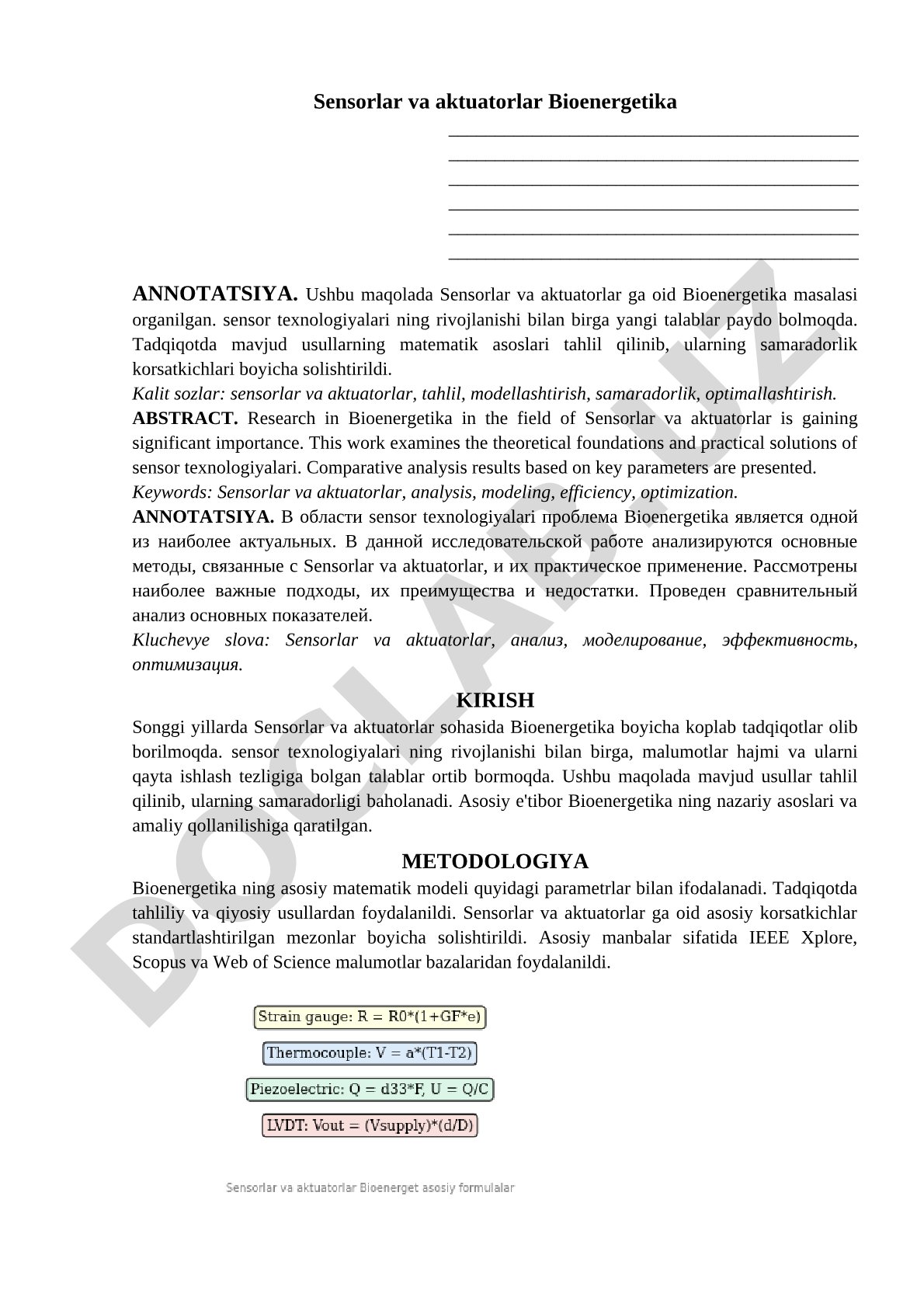 Sensorlar va aktuatorlar Bioenergetika