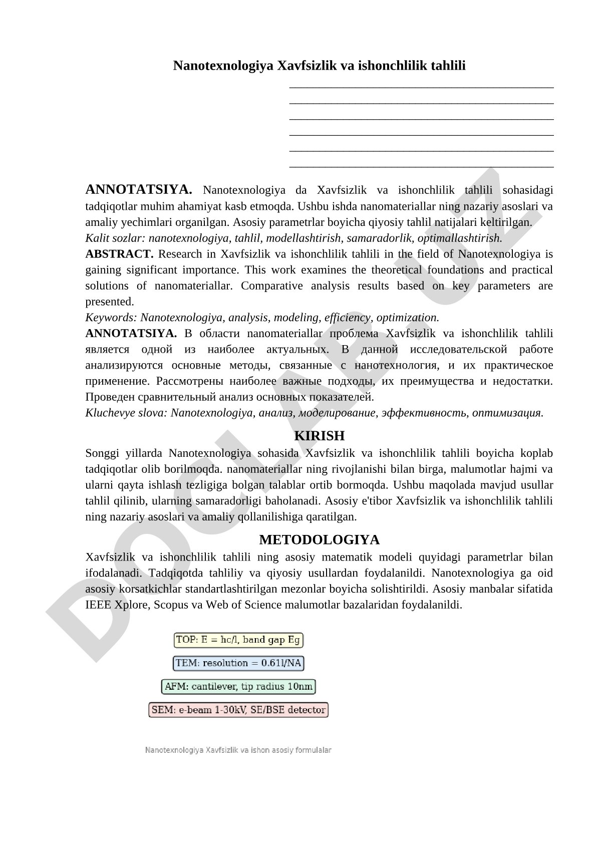Nanotexnologiya Xavfsizlik va ishonchlilik tahlili