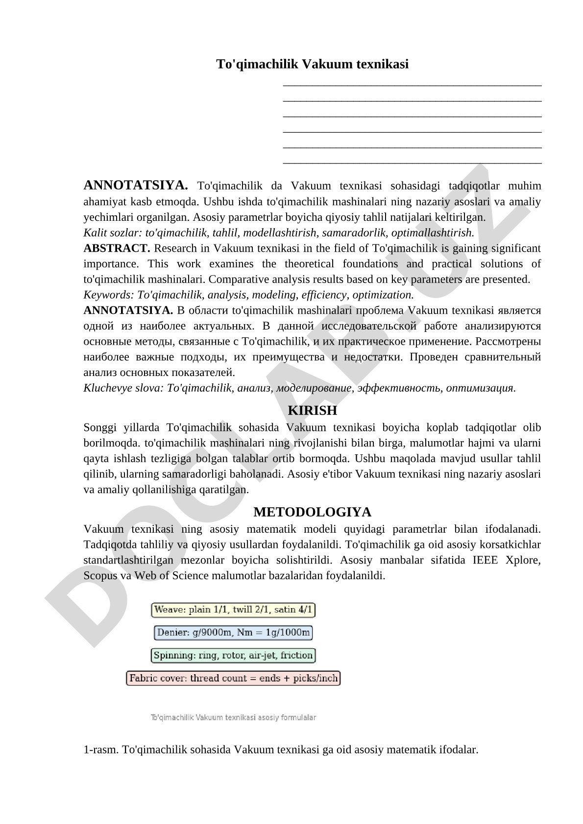 To'qimachilik vakuum texnikasi tadqiqoti