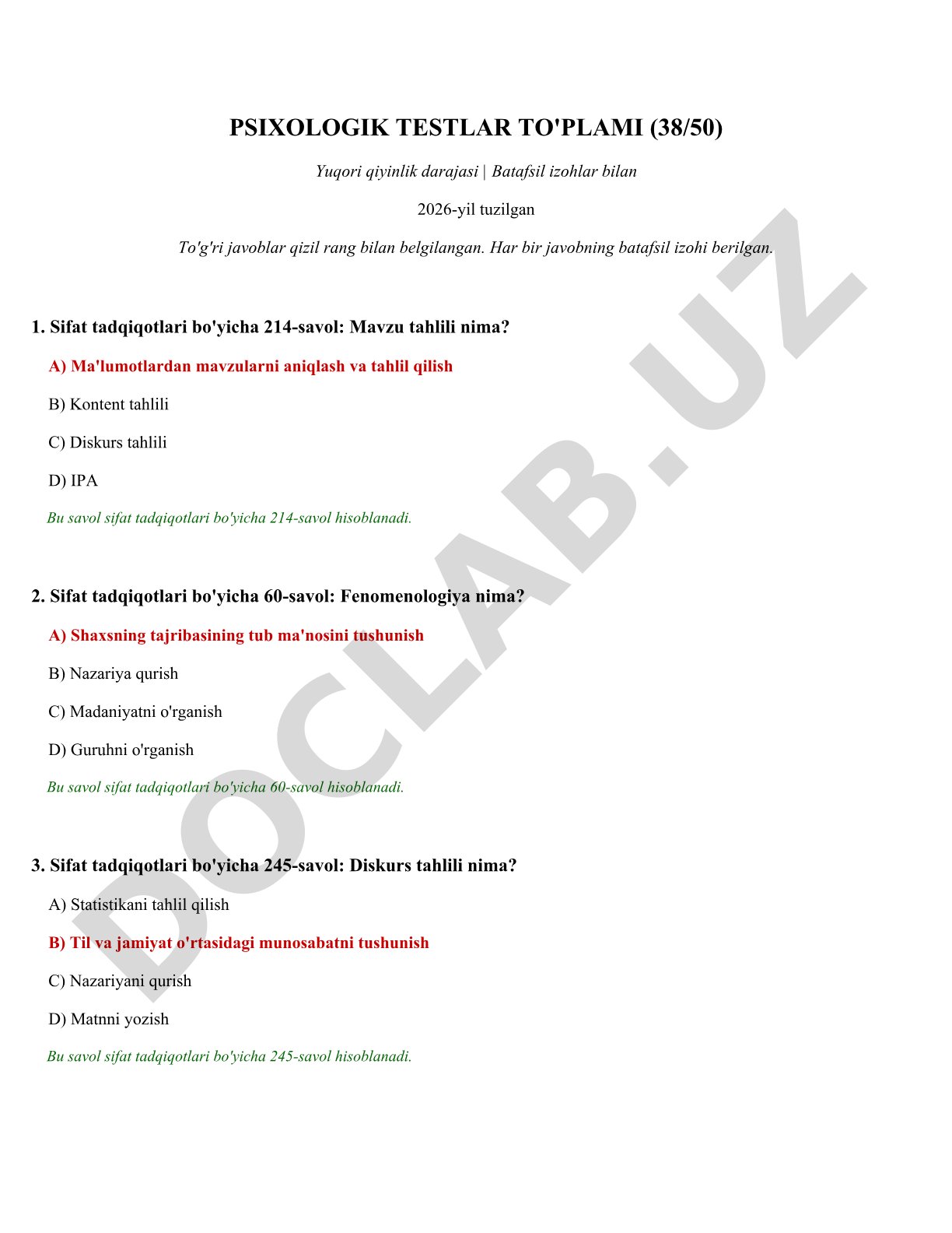 PSIXOLOGIK TESTLAR TO'PLAMI (38/50)