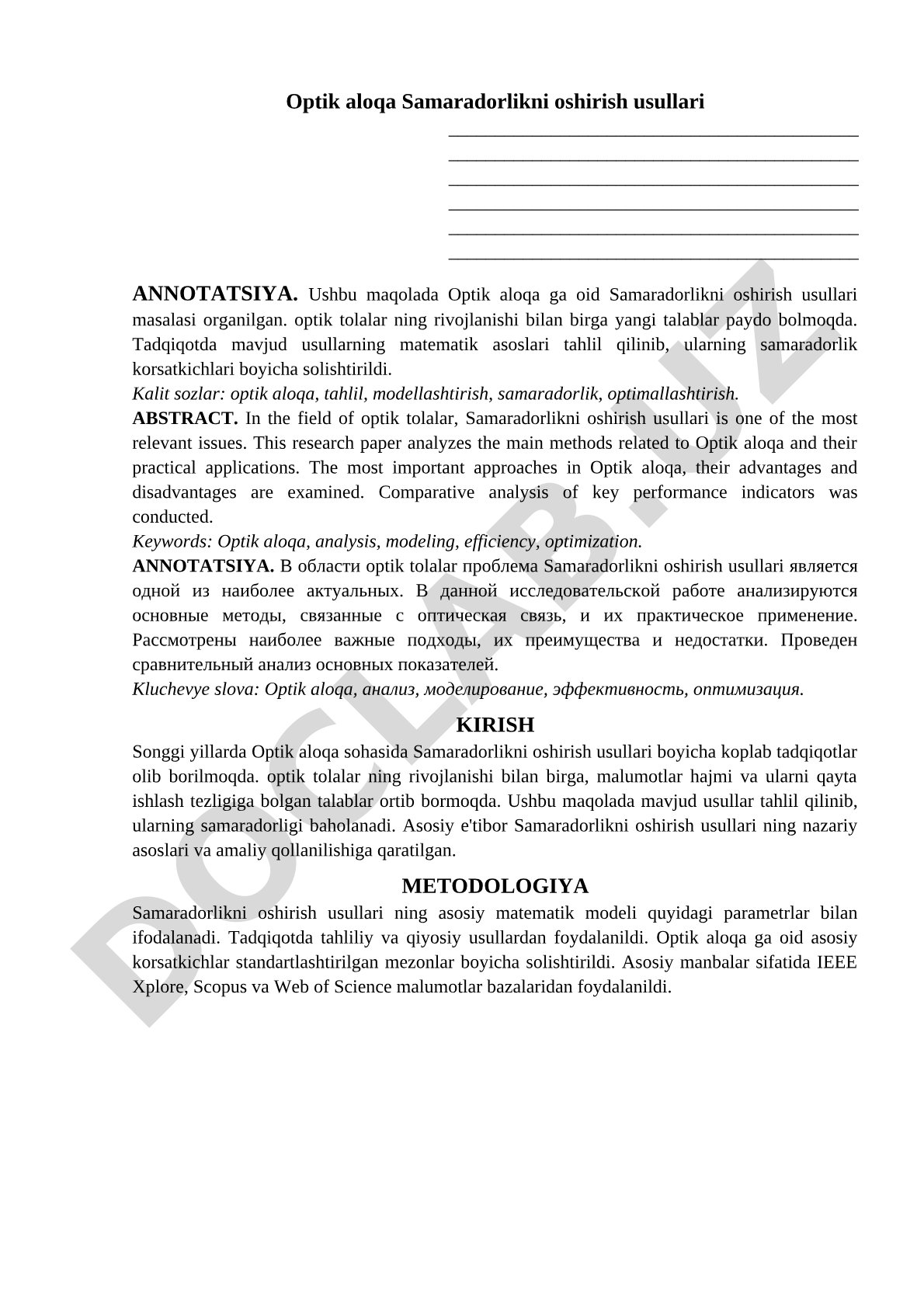 Optik aloqa Samaradorlikni oshirish usullari