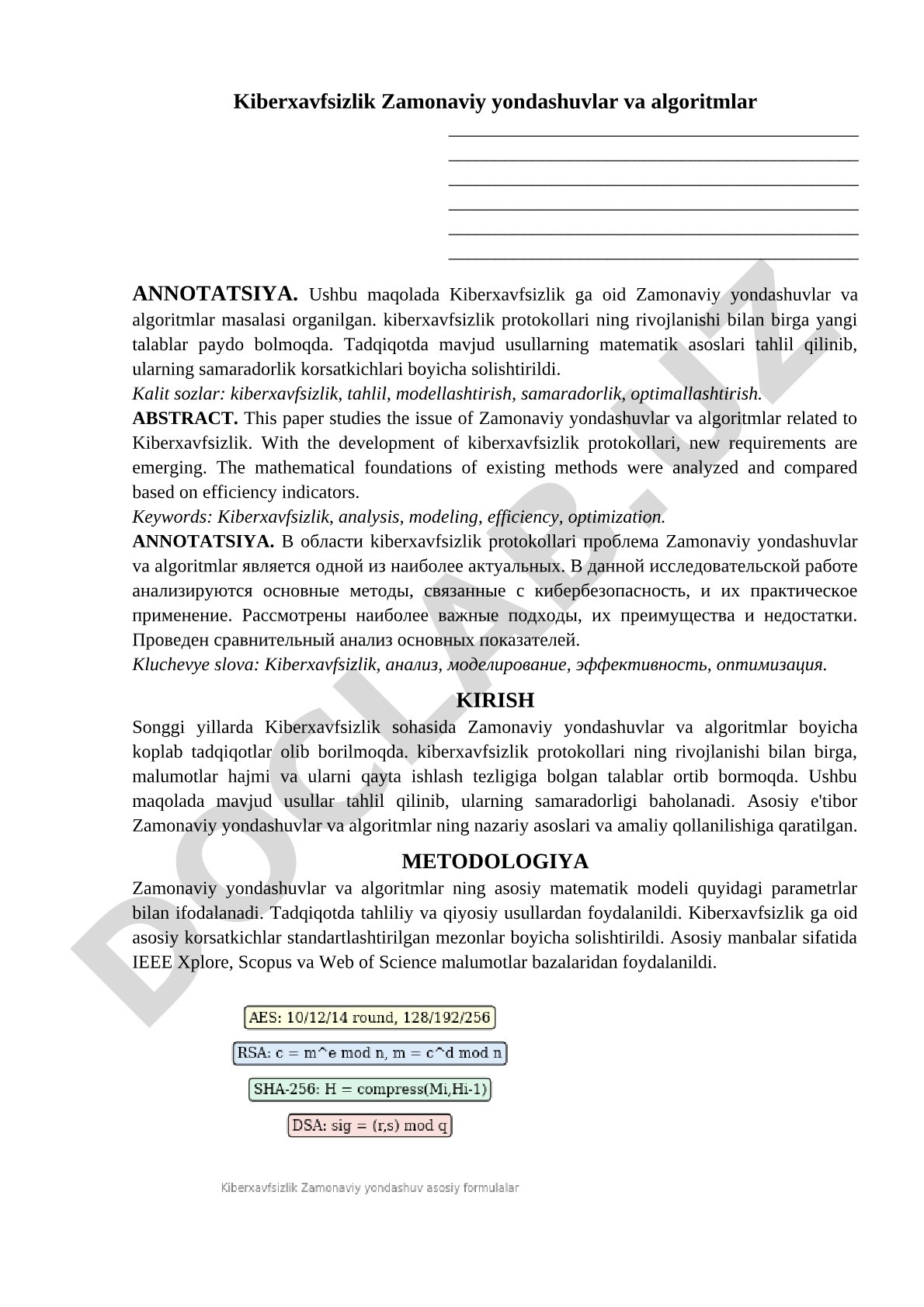 Kiberxavfsizlik Zamonaviy yondashuvlar va algoritmlar