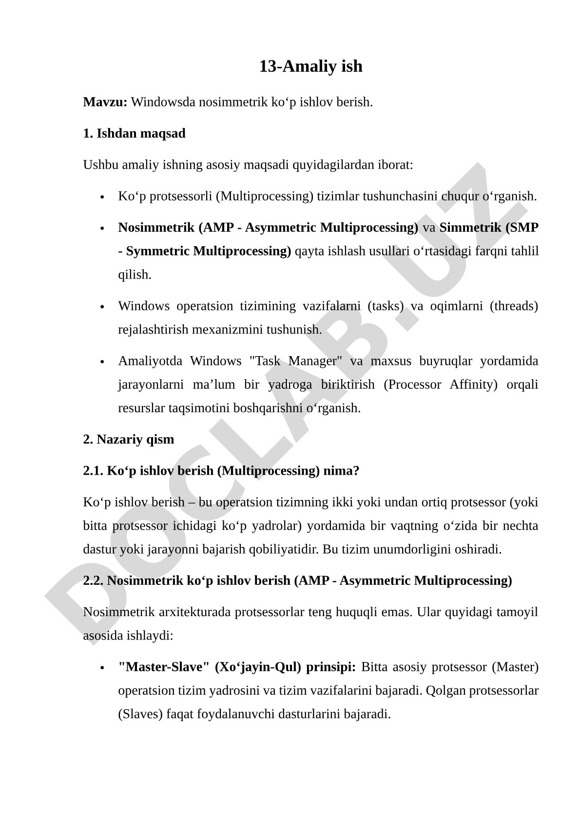 Windowsda nosimmetrik ko‘p ishlov berish