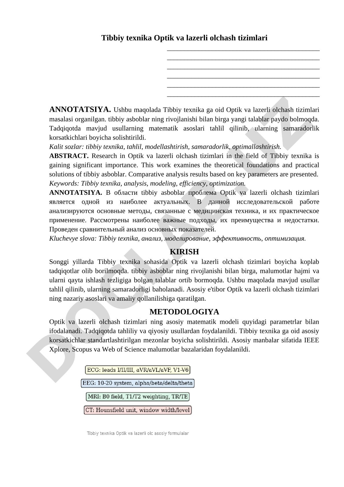 Tibbiy texnika Optik va lazerli olchash tizimlari
