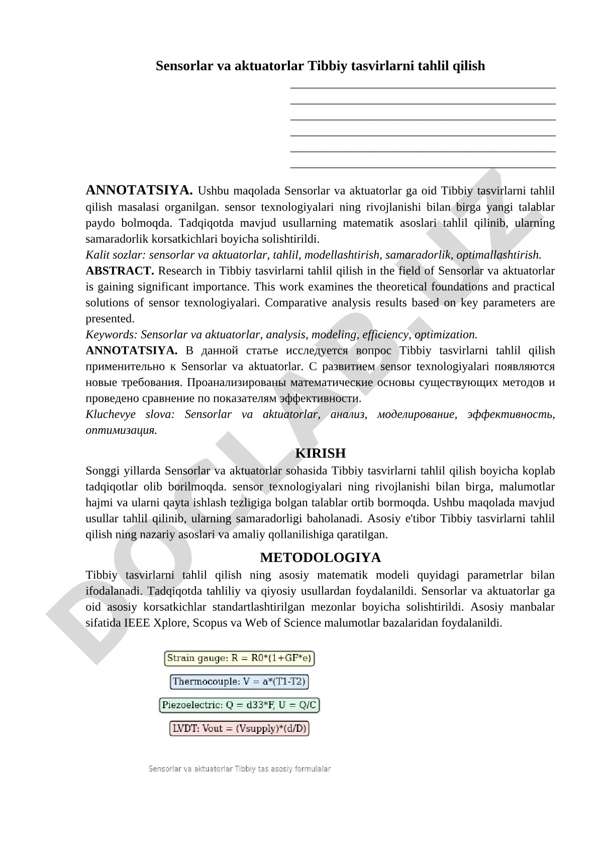 Sensorlar va aktuatorlar Tibbiy tasvirlarni tahlil qilish