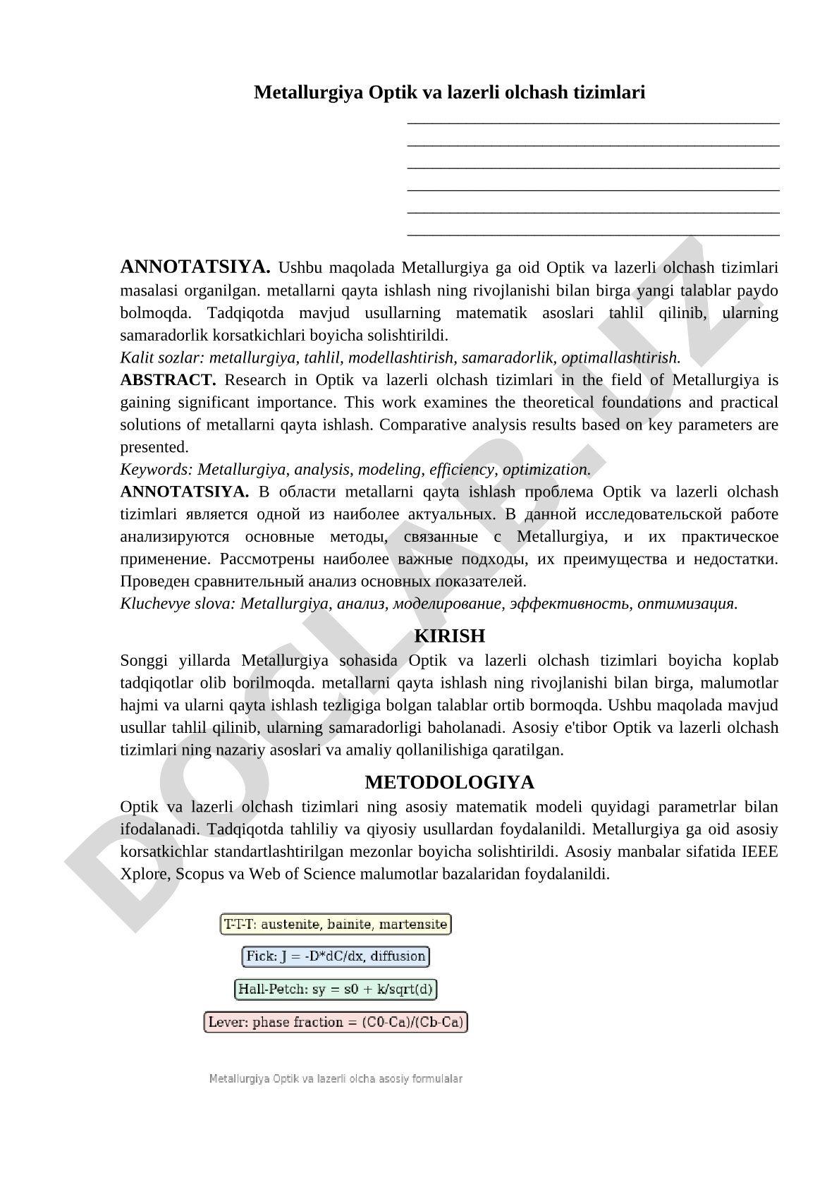 Metallurgiya Optik va lazerli olchash tizimlari