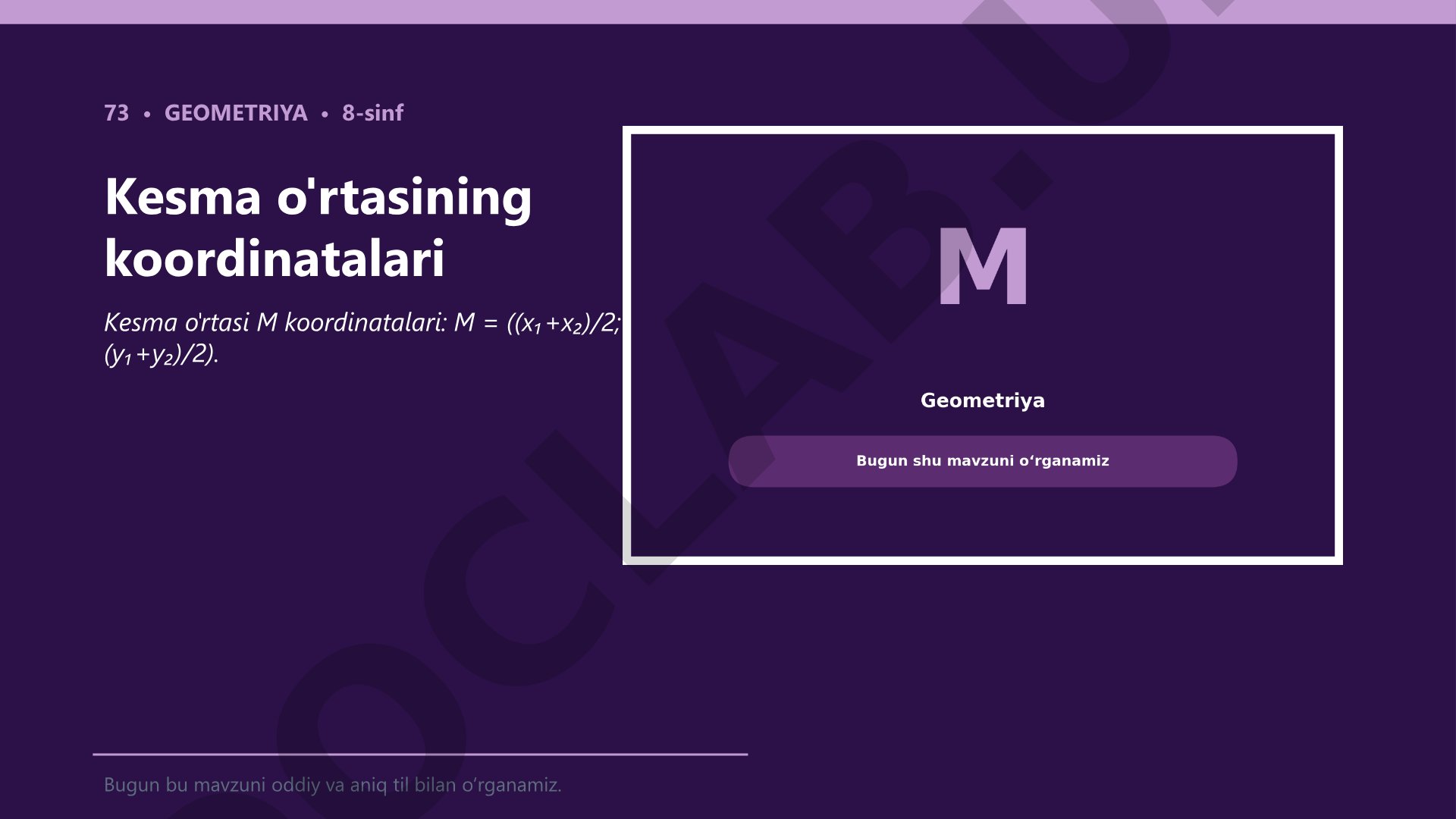 Kesma o'rtasining koordinatalari