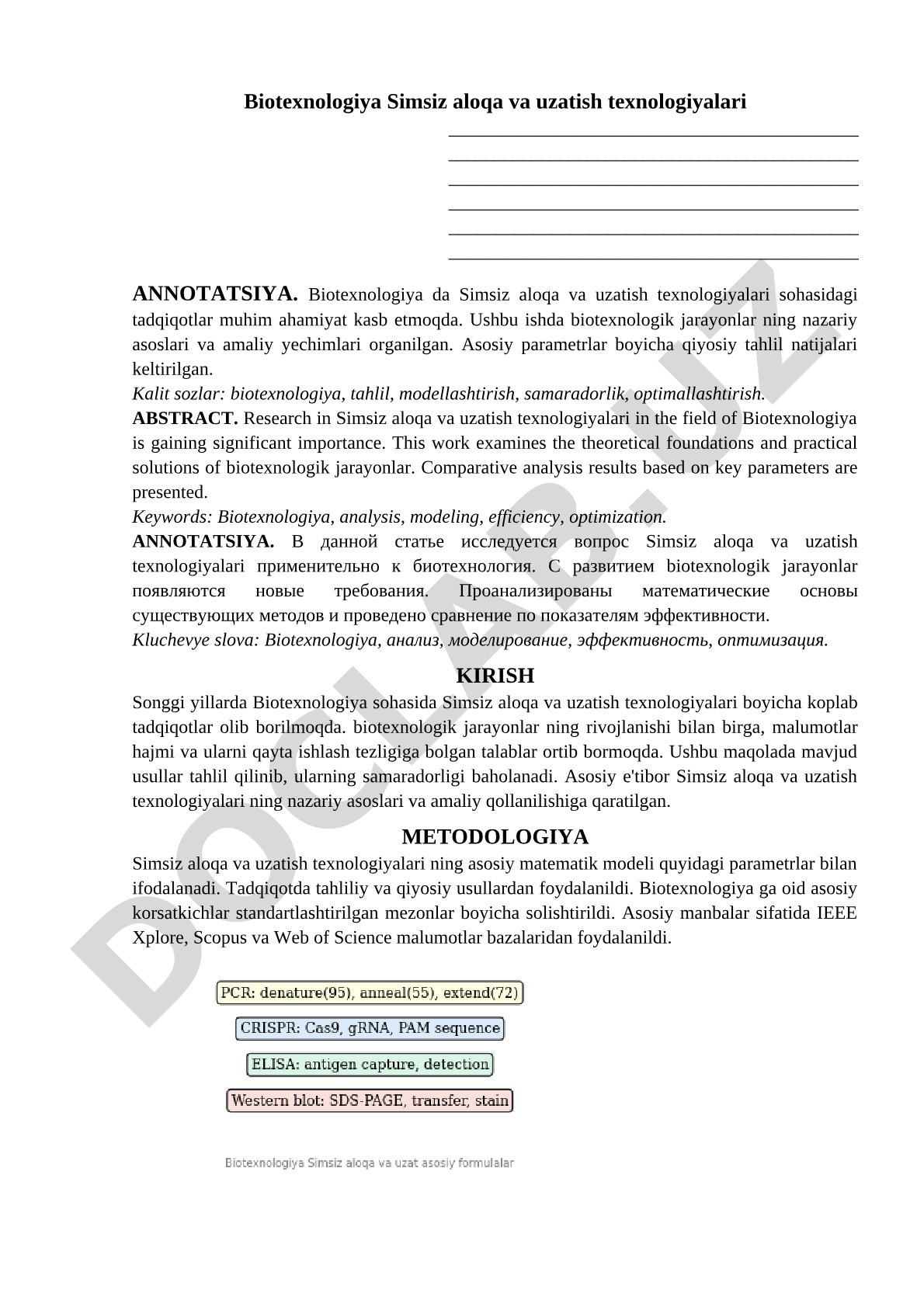 Biotexnologiyada Simsiz aloqa va uzatish texnologiyalari