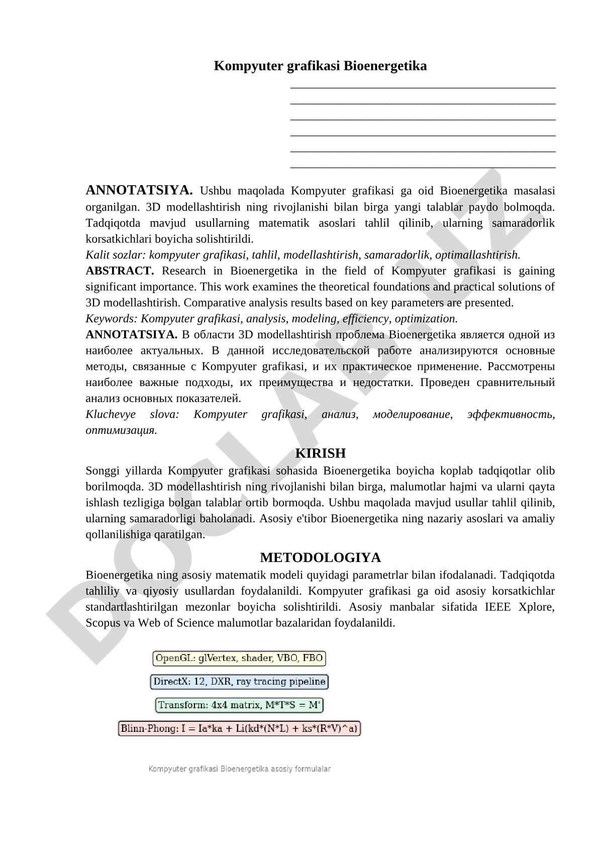 Kompyuter grafikasi va Bioenergetika