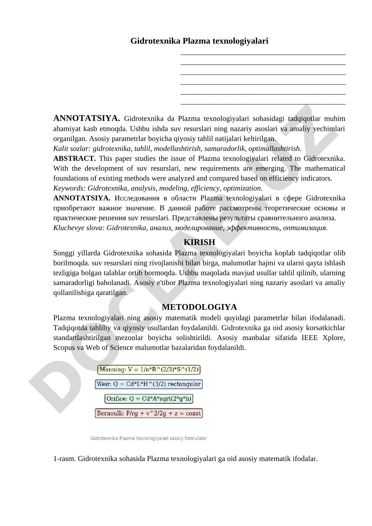 Gidrotexnika Plazma texnologiyalari