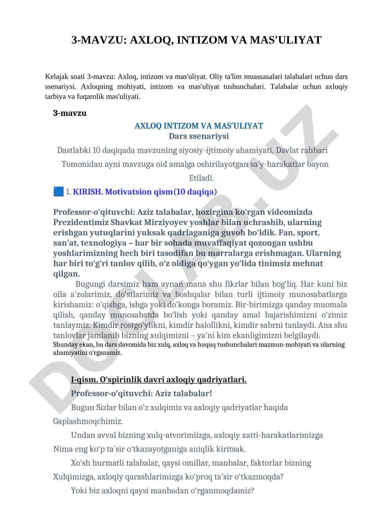 Axloq, intizom va mas'uliyat