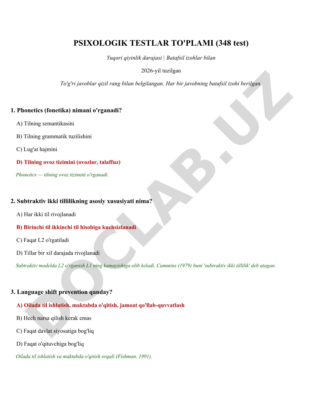 Psixologik testlar to'plami (348 test)