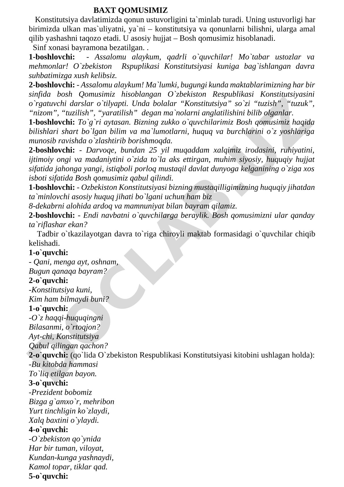 O'zbekiston Respublikasi Konstitutsiyasi kuniga bag'ishlangan davra suhbati