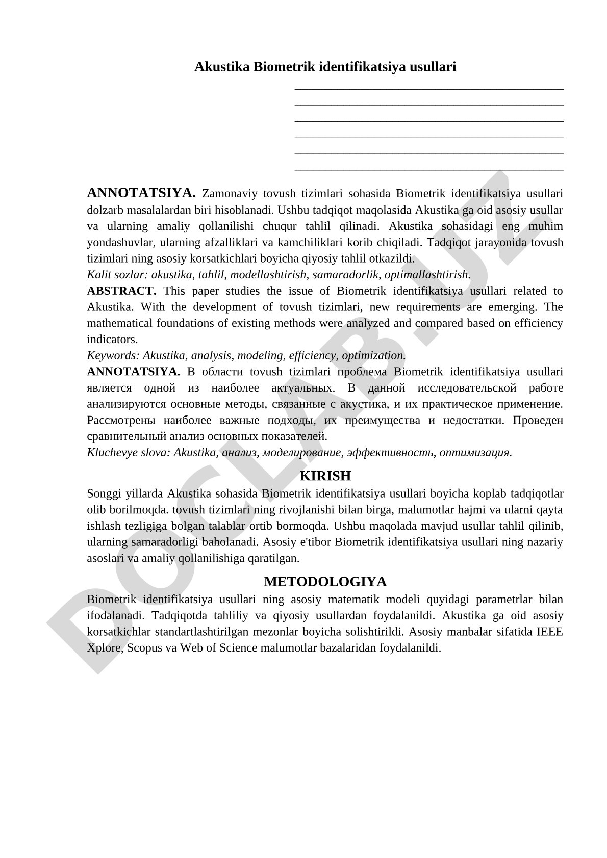 Akustika Biometrik identifikatsiya usullari