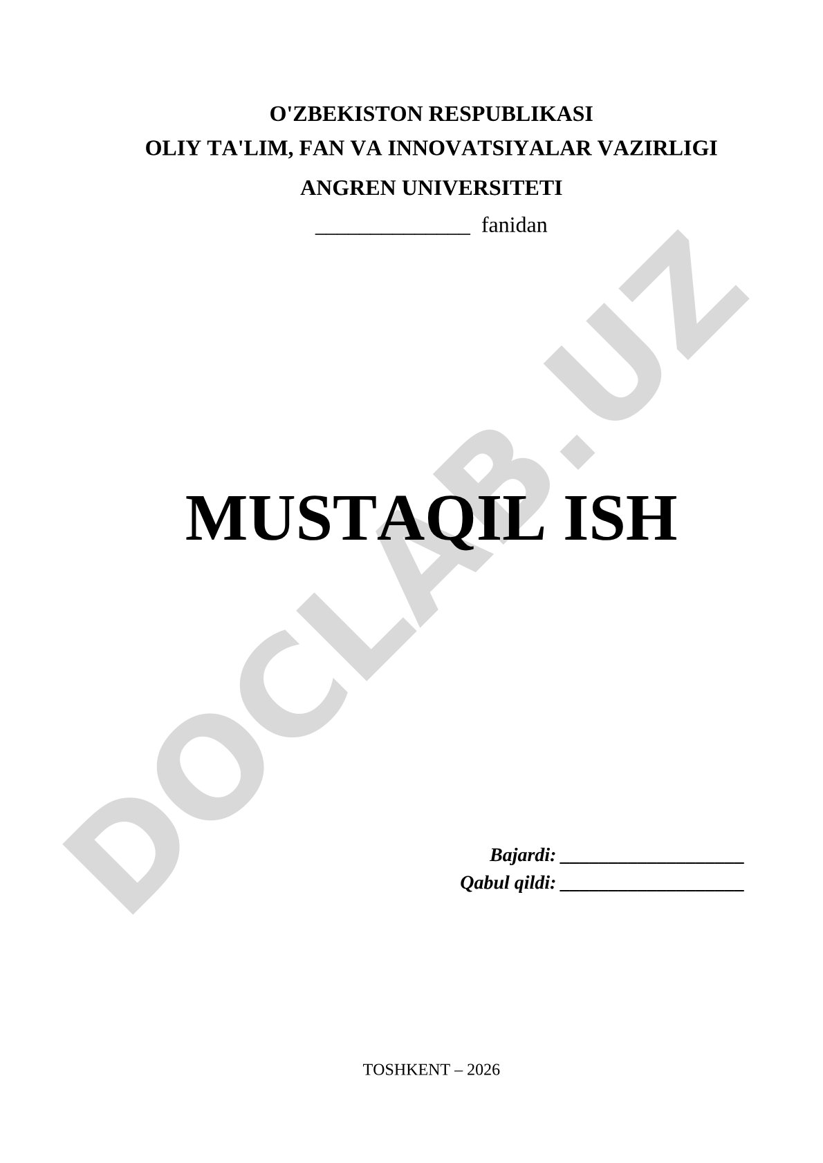 Angren universiteti mustaqil ish shabloni