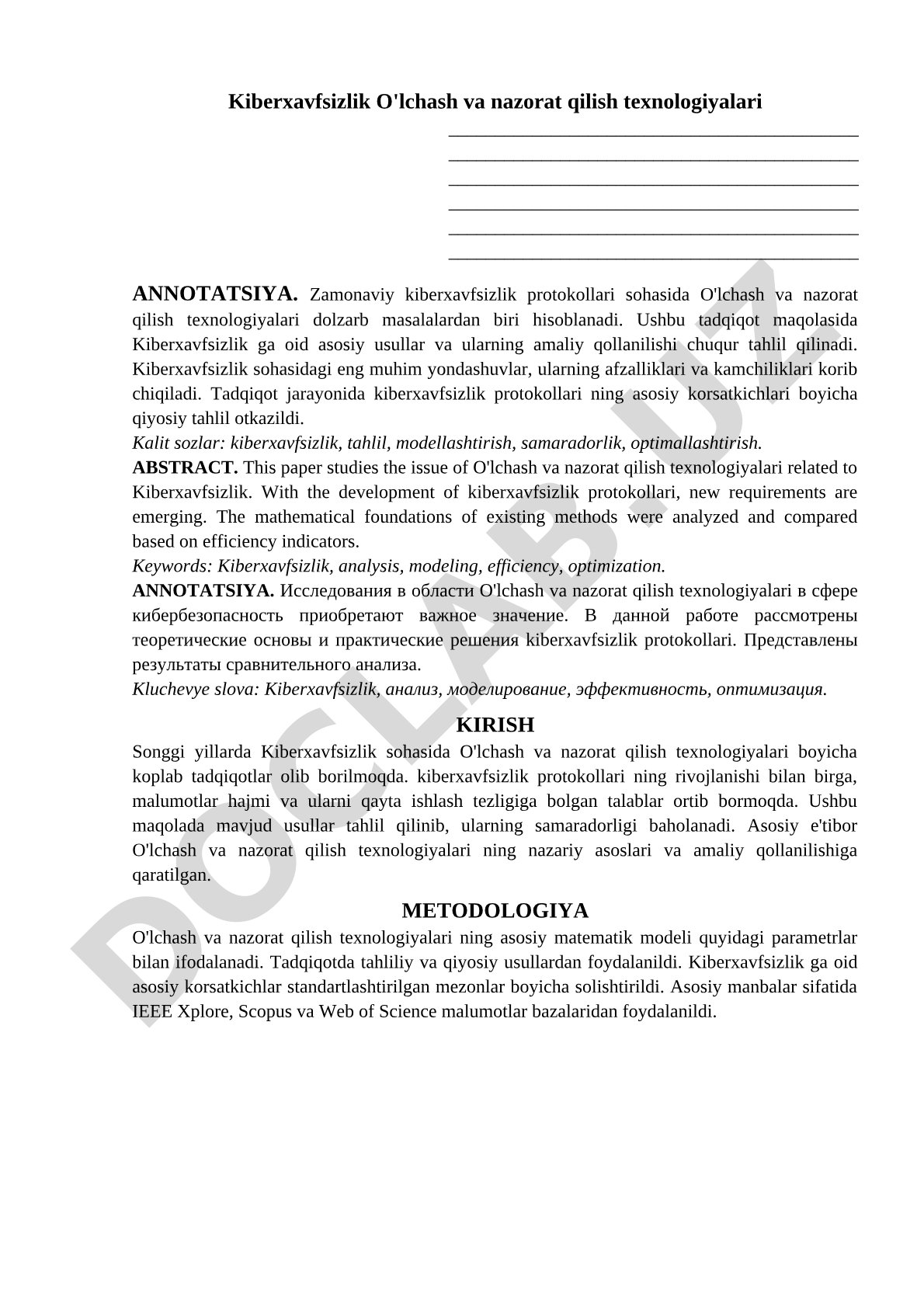 Kiberxavfsizlik O'lchash va nazorat qilish texnologiyalari