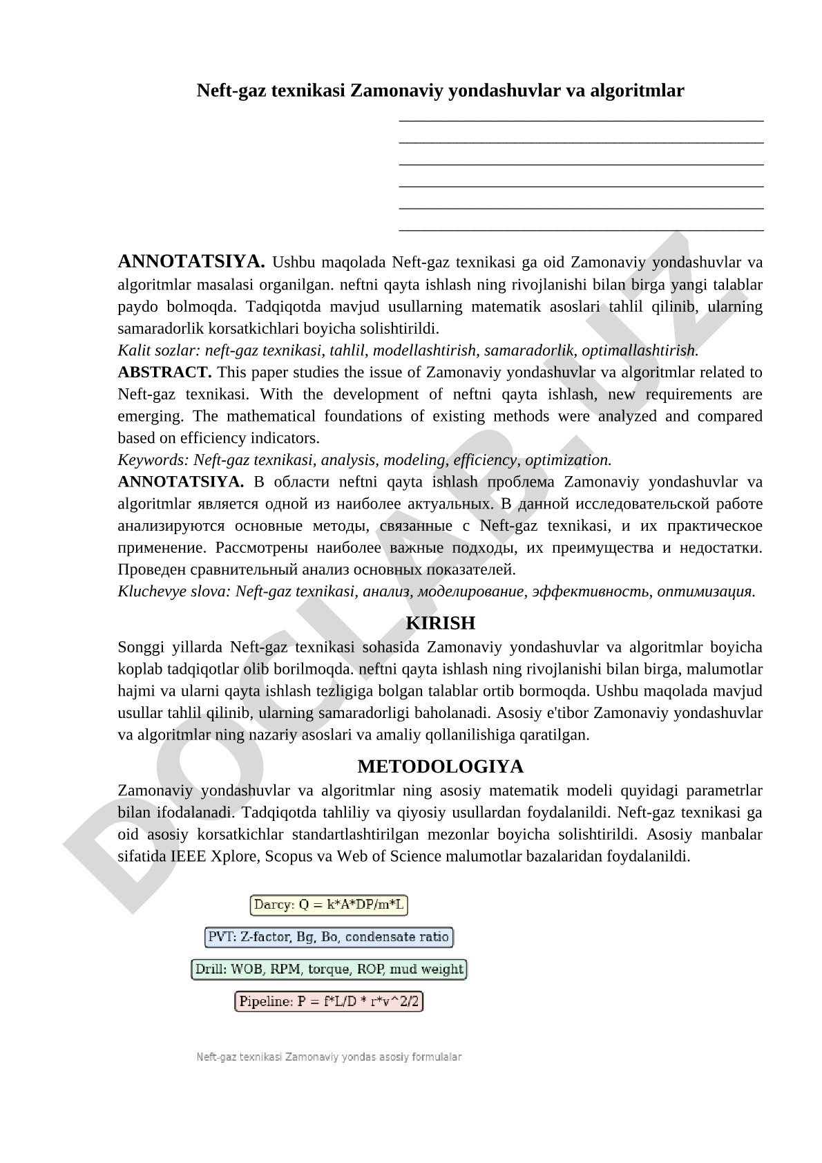Neft-gaz texnikasi Zamonaviy yondashuvlar va algoritmlar