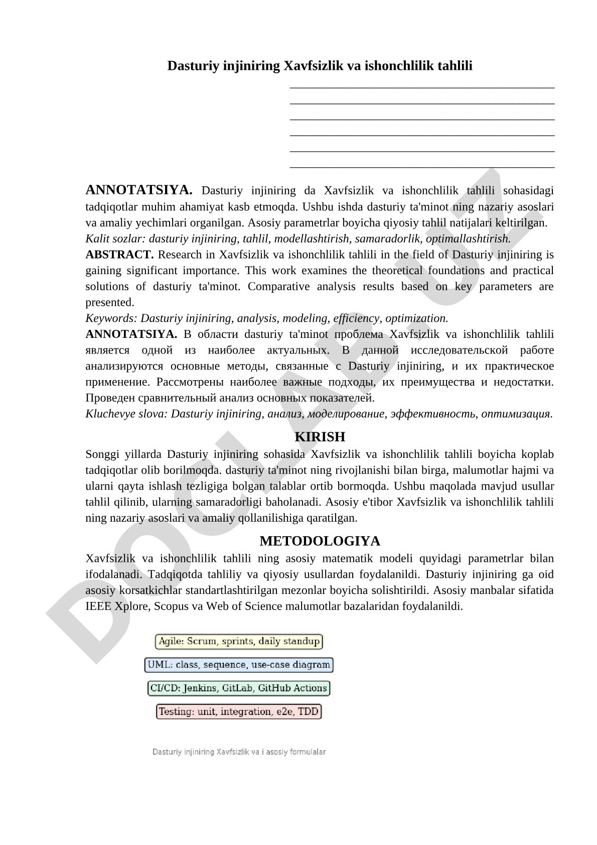 Dasturiy injiniring Xavfsizlik va ishonchlilik tahlili