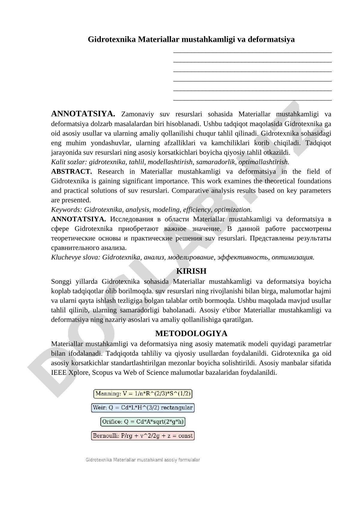 Gidrotexnika Materiallar mustahkamligi va deformatsiya
