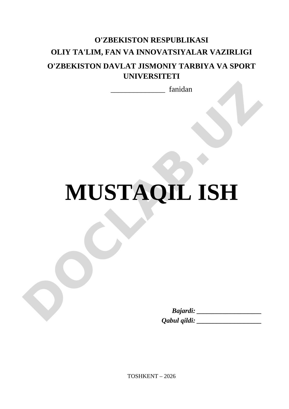Mustaqil ish: Jismoniy tarbiya va sport