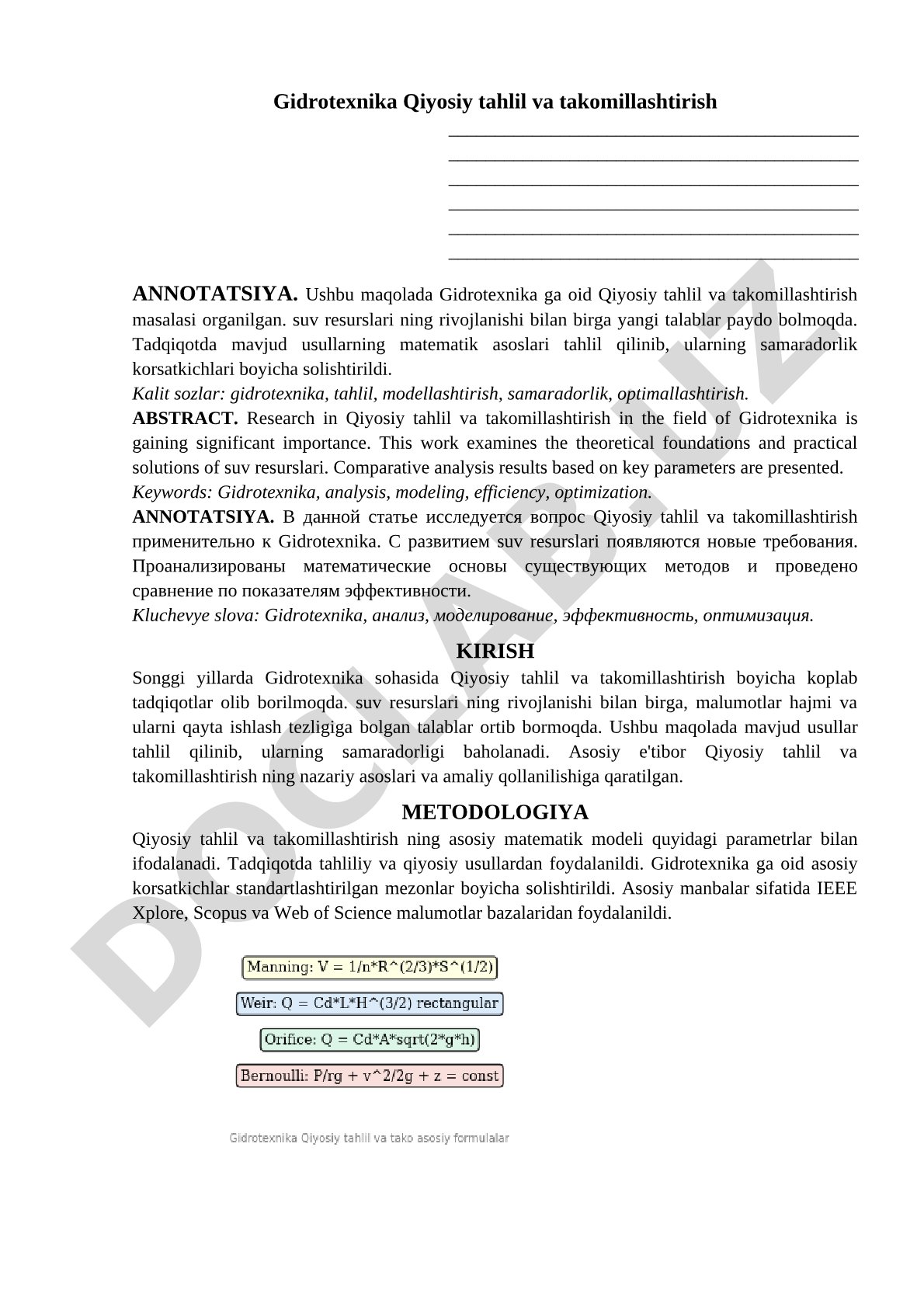 Gidrotexnika Qiyosiy tahlil va takomillashtirish