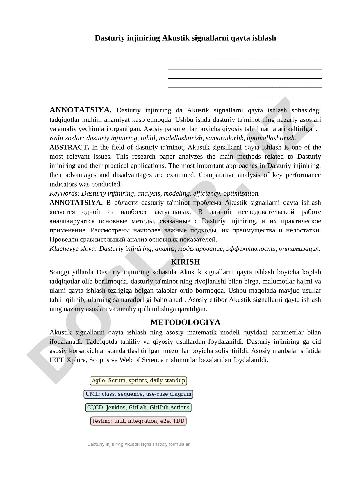 Dasturiy injiniring Akustik signallarni qayta ishlash