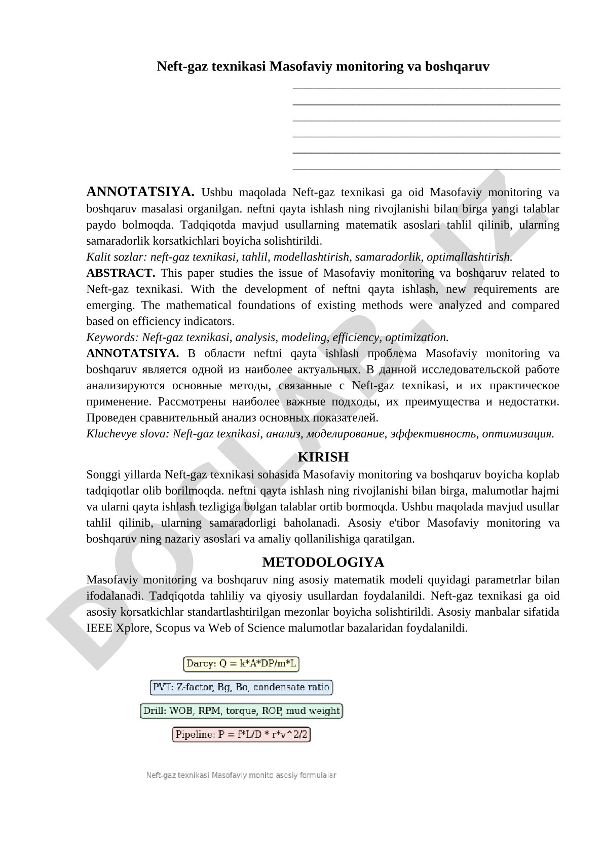 Neft-gaz texnikasi Masofaviy monitoring va boshqaruv