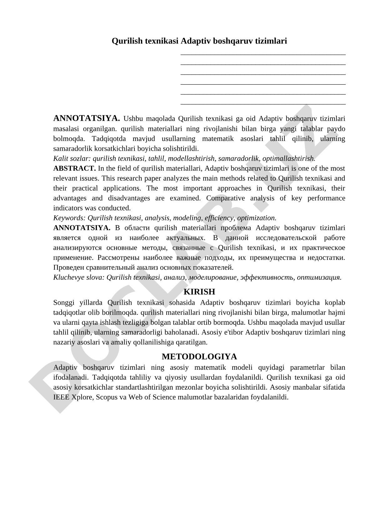 Qurilish texnikasi Adaptiv boshqaruv tizimlari