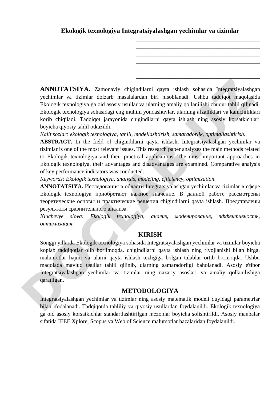 Ekologik texnologiya Integratsiyalashgan yechimlar va tizimlar