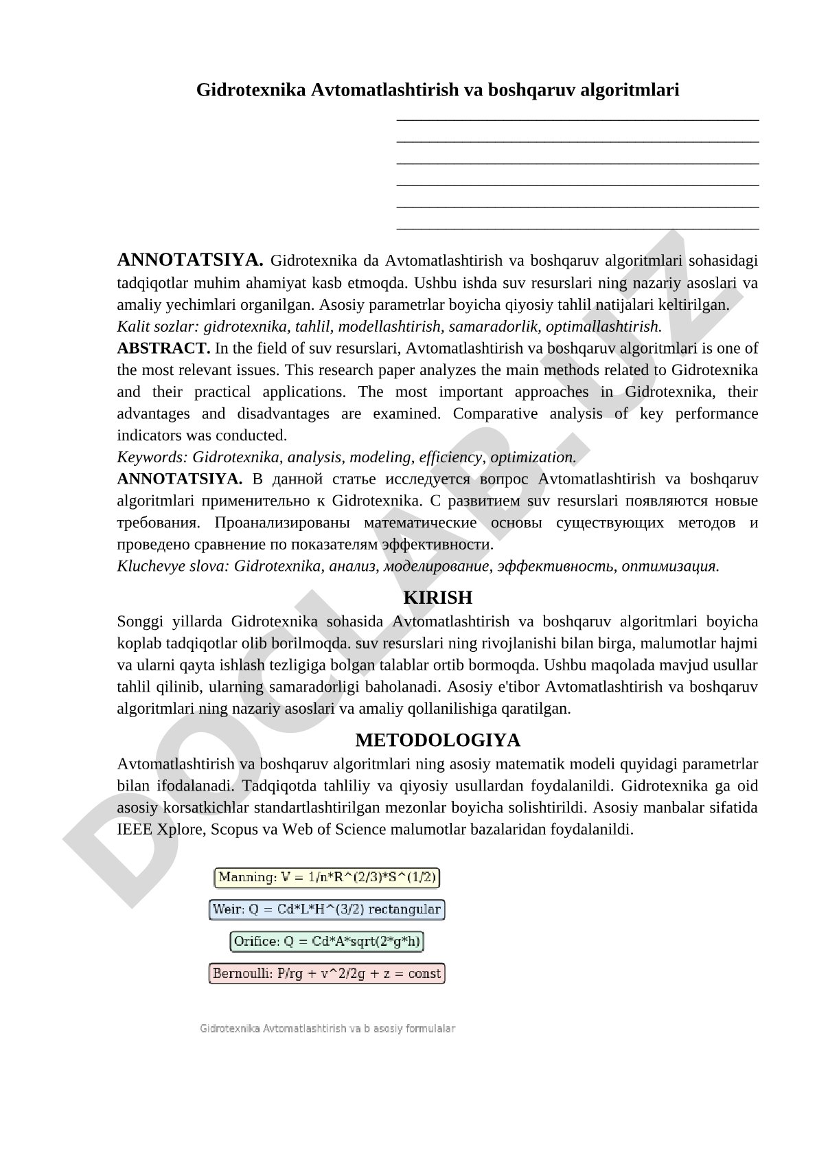 Gidrotexnika Avtomatlashtirish va boshqaruv algoritmlari