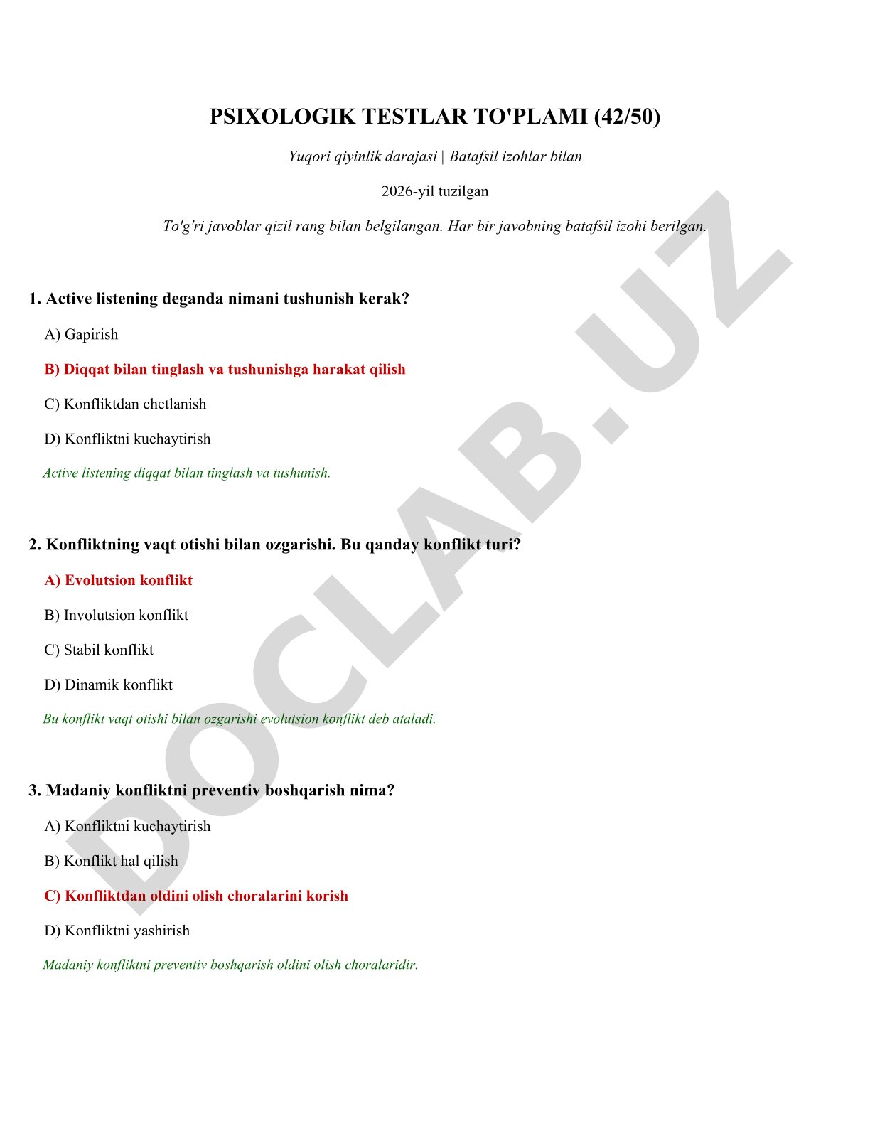 Psixologik testlar to'plami yuqori qiyinlik darajasi