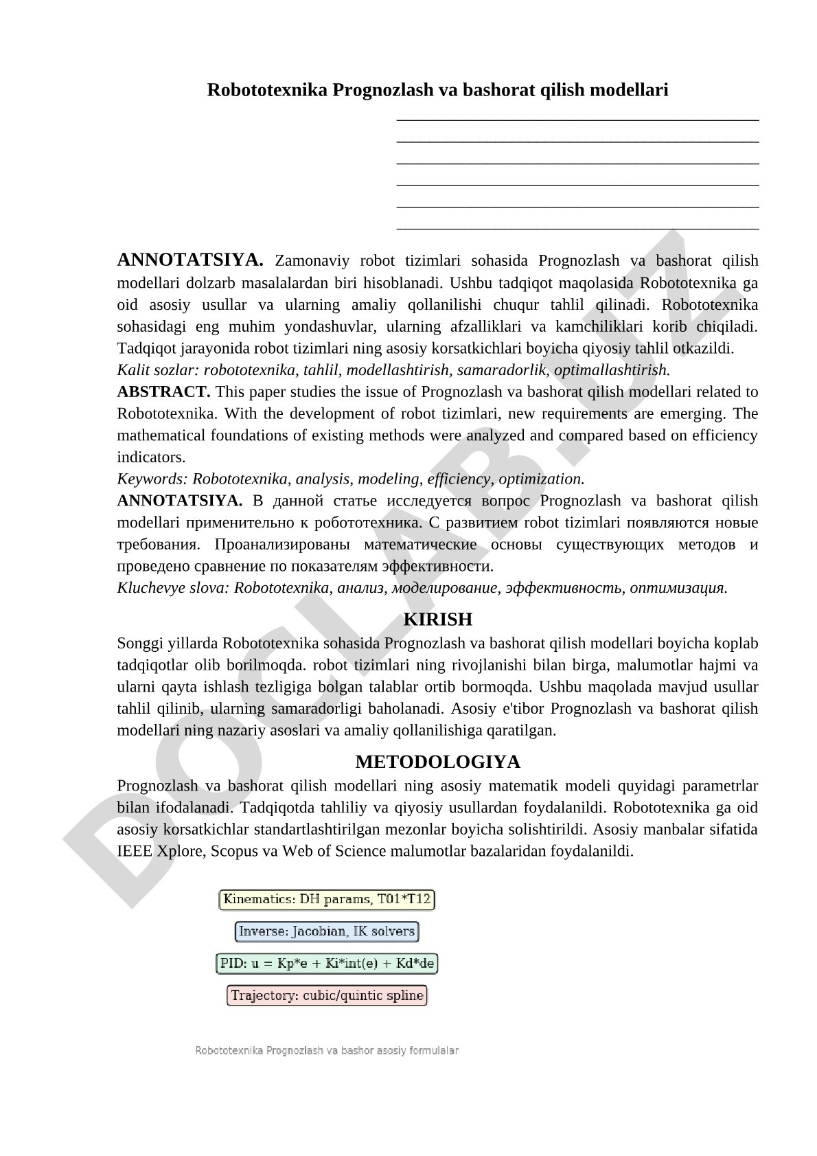 Robototexnika Prognozlash va bashorat qilish modellari