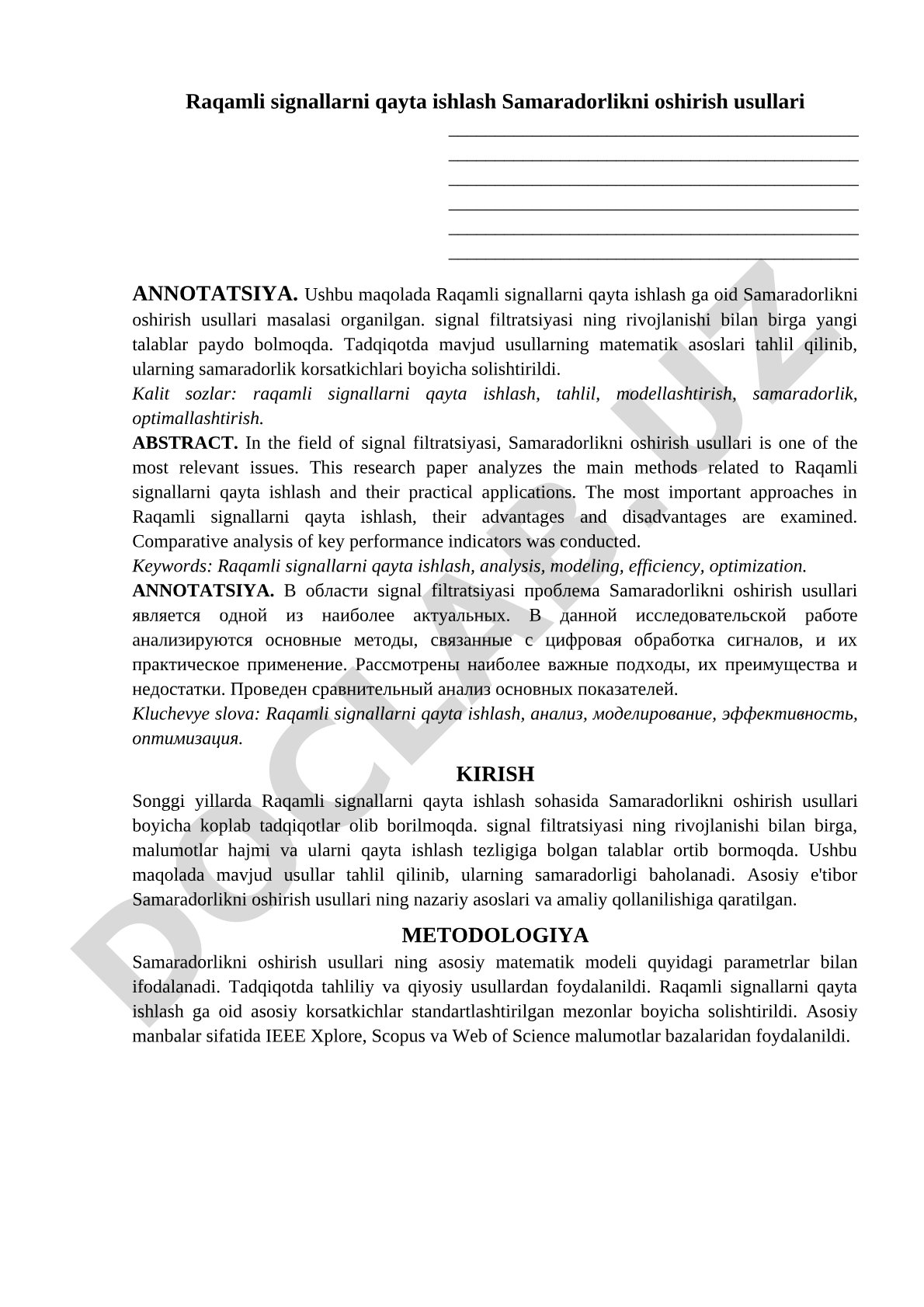 Raqamli signallarni qayta ishlash Samaradorlikni oshirish usullari