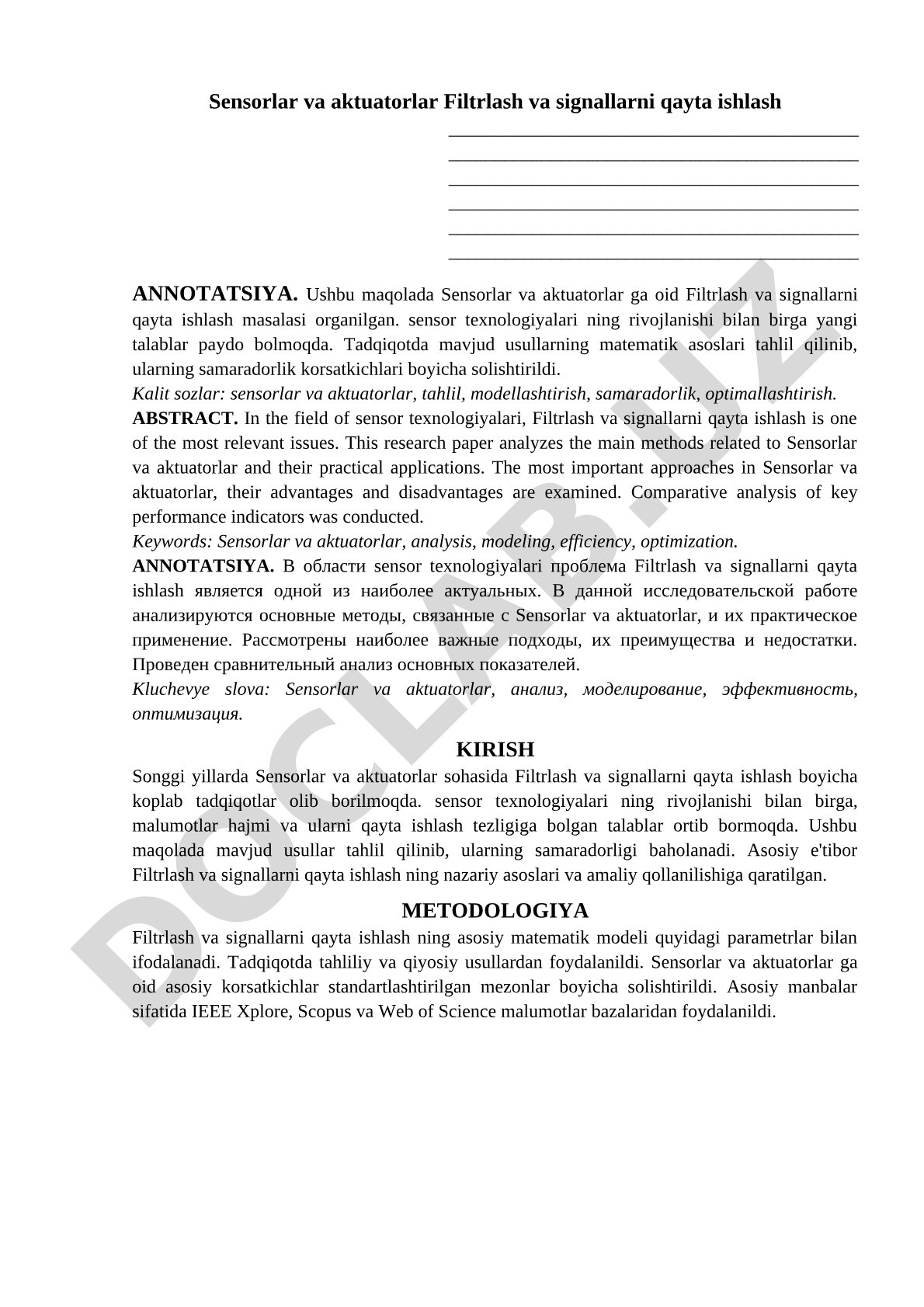 Sensorlar va aktuatorlarda filtrlash va signallarni qayta ishlash