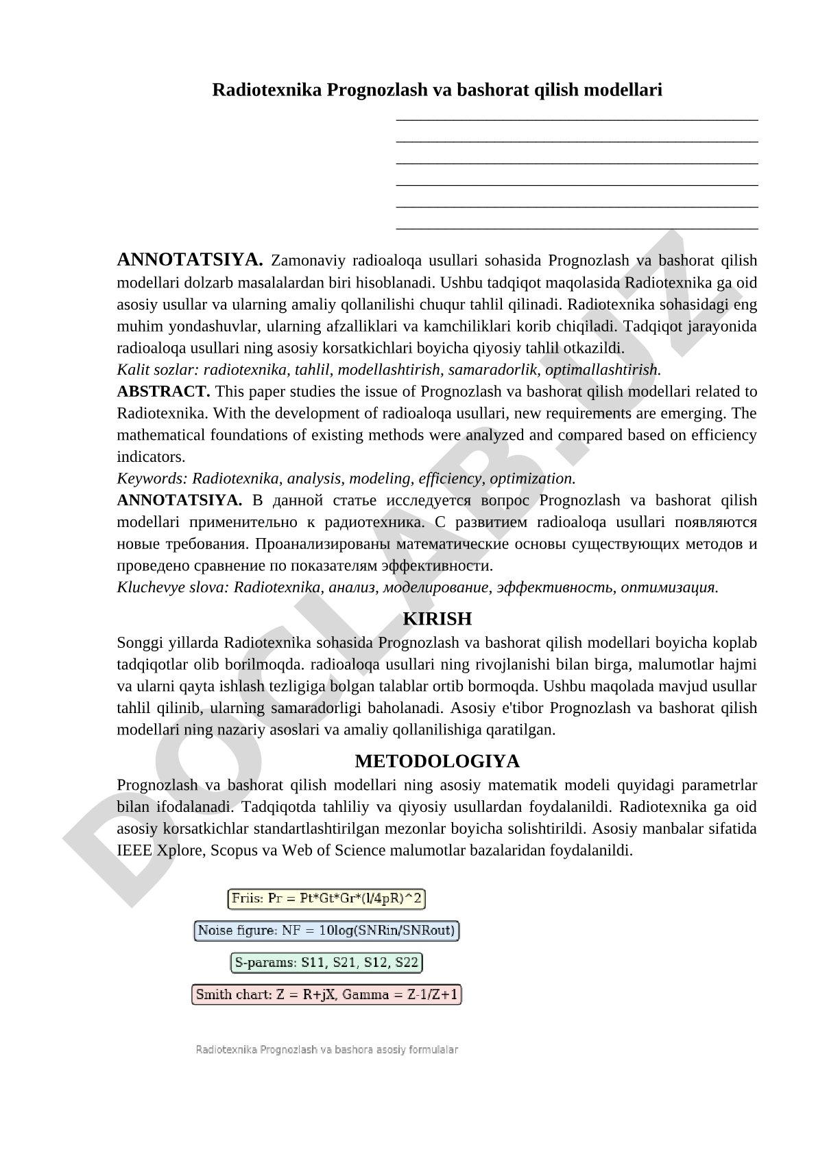 Radiotexnika Prognozlash va bashorat qilish modellari