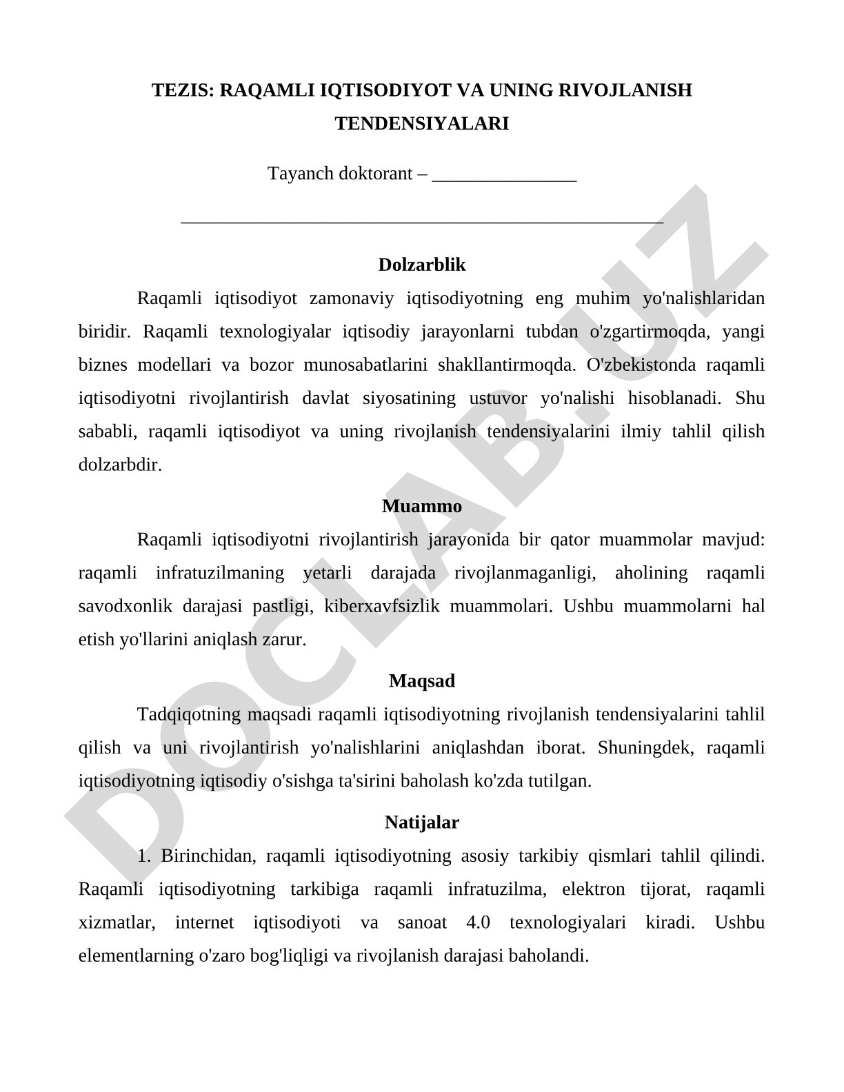 Raqamli iqtisodiyot va uning rivojlanish tendensiyalari