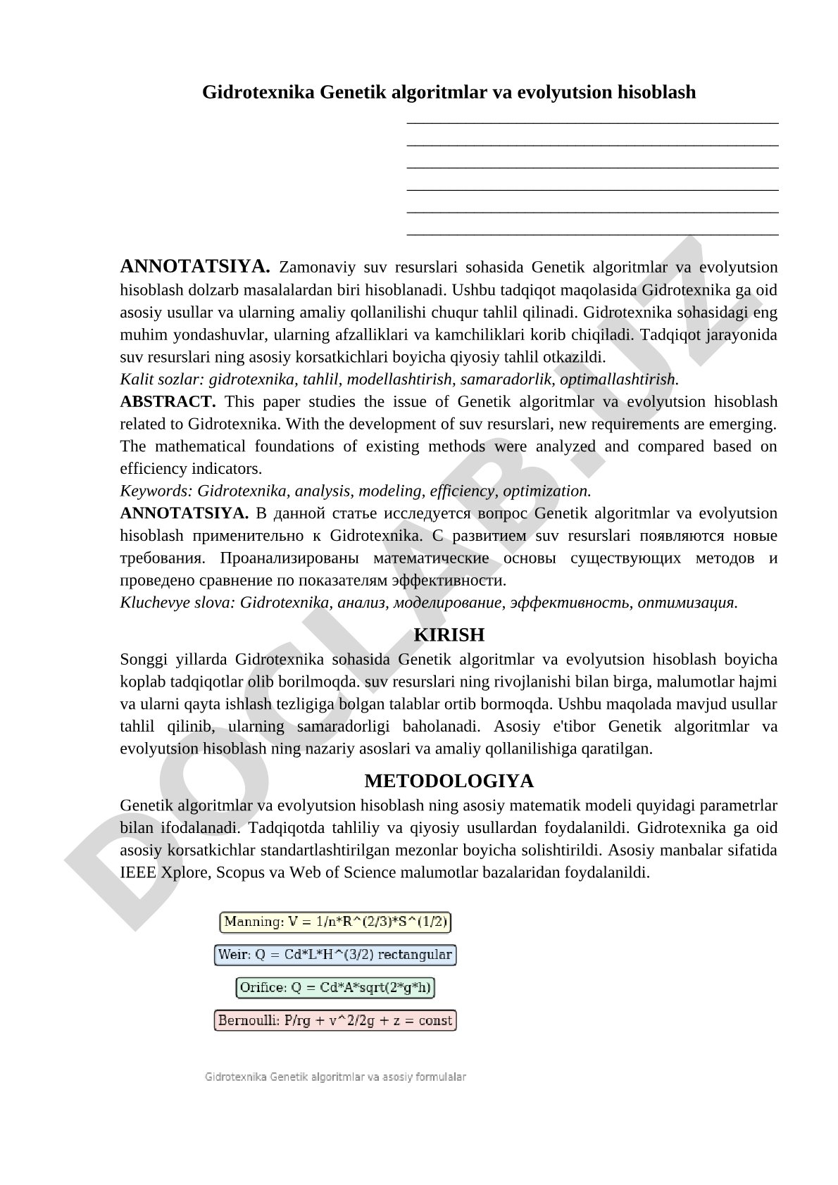 Gidrotexnika Genetik algoritmlar va evolyutsion hisoblash