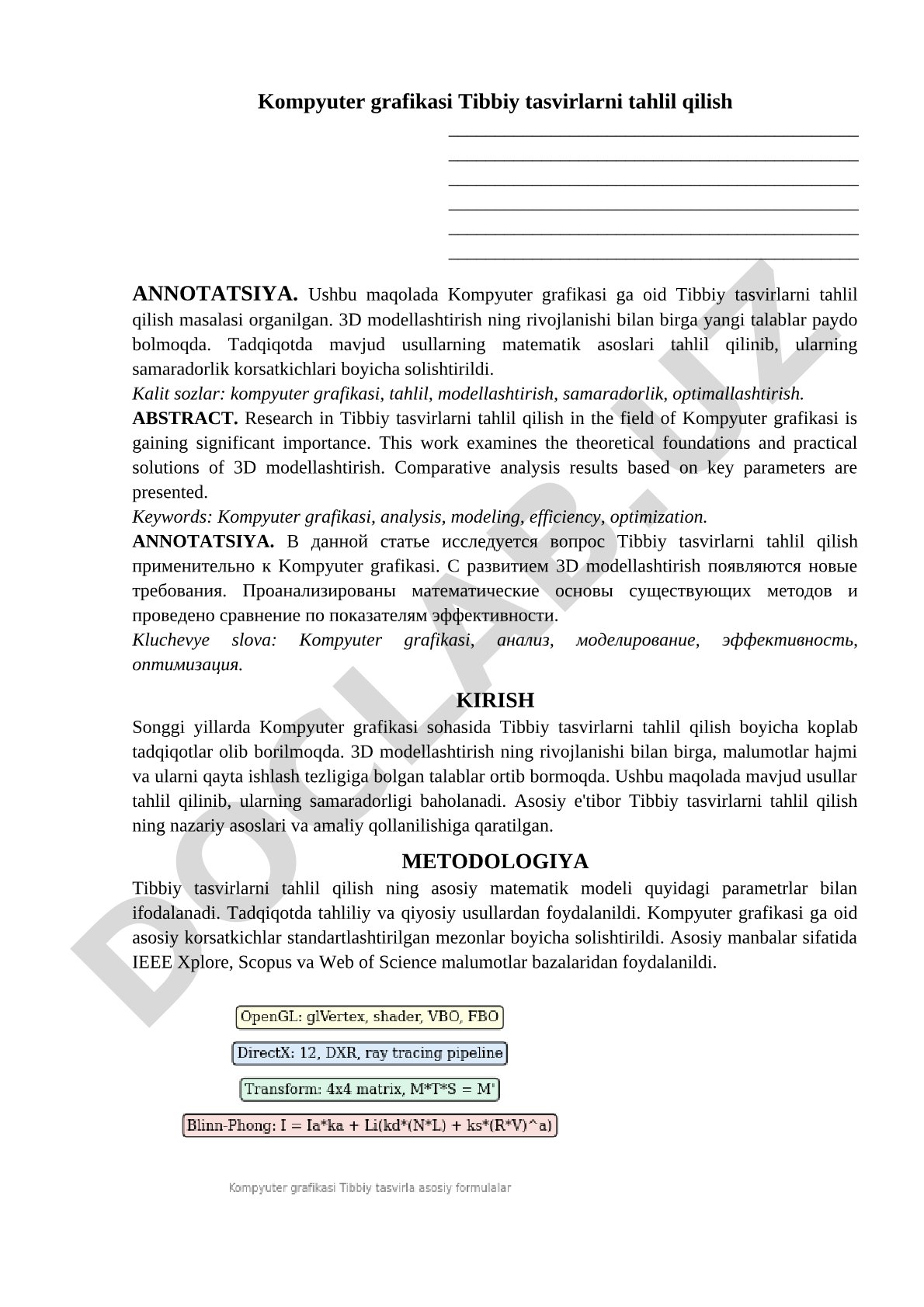 Kompyuter grafikasi yordamida tibbiy tasvirlarni tahlil qilish