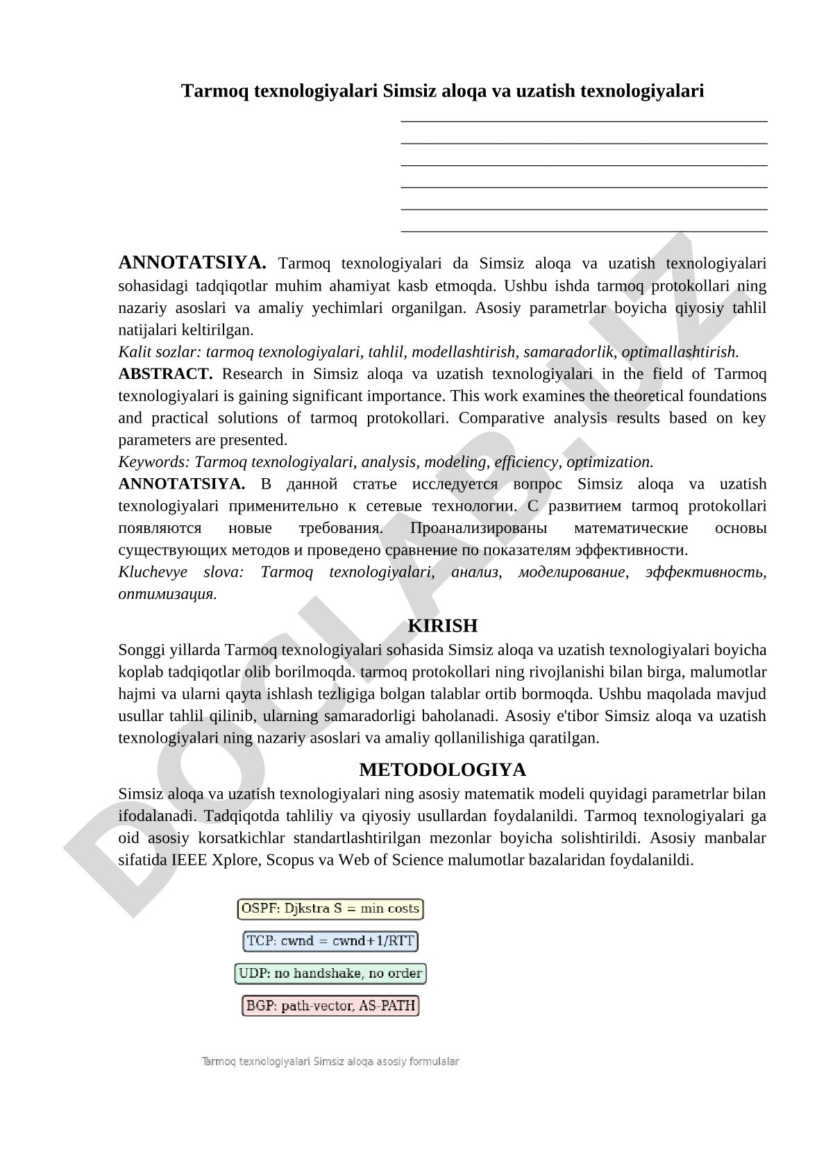 Tarmoq texnologiyalari Simsiz aloqa va uzatish texnologiyalari