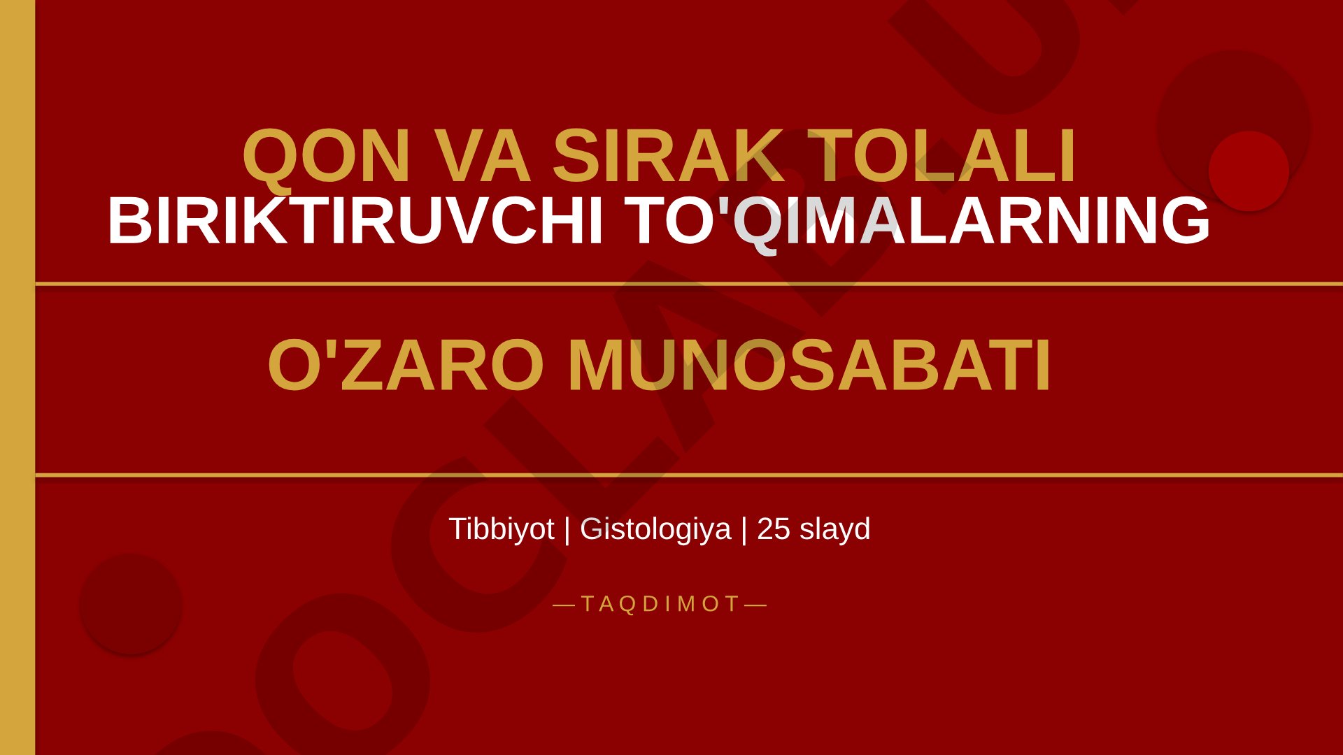 Qon va siyrak tolali biriktiruvchi to'qimalarning o'zaro munosabati