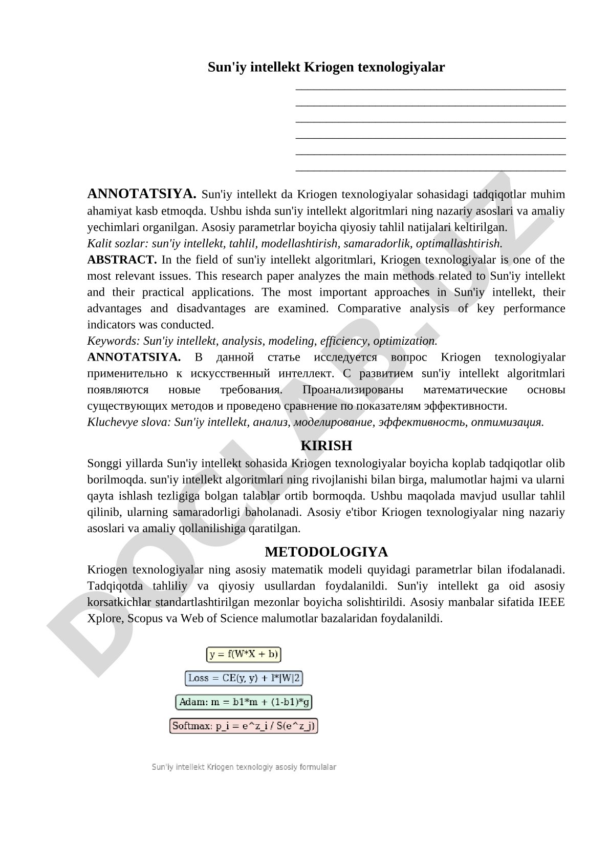 Sun'iy intellekt va Kriogen texnologiyalar tahlili