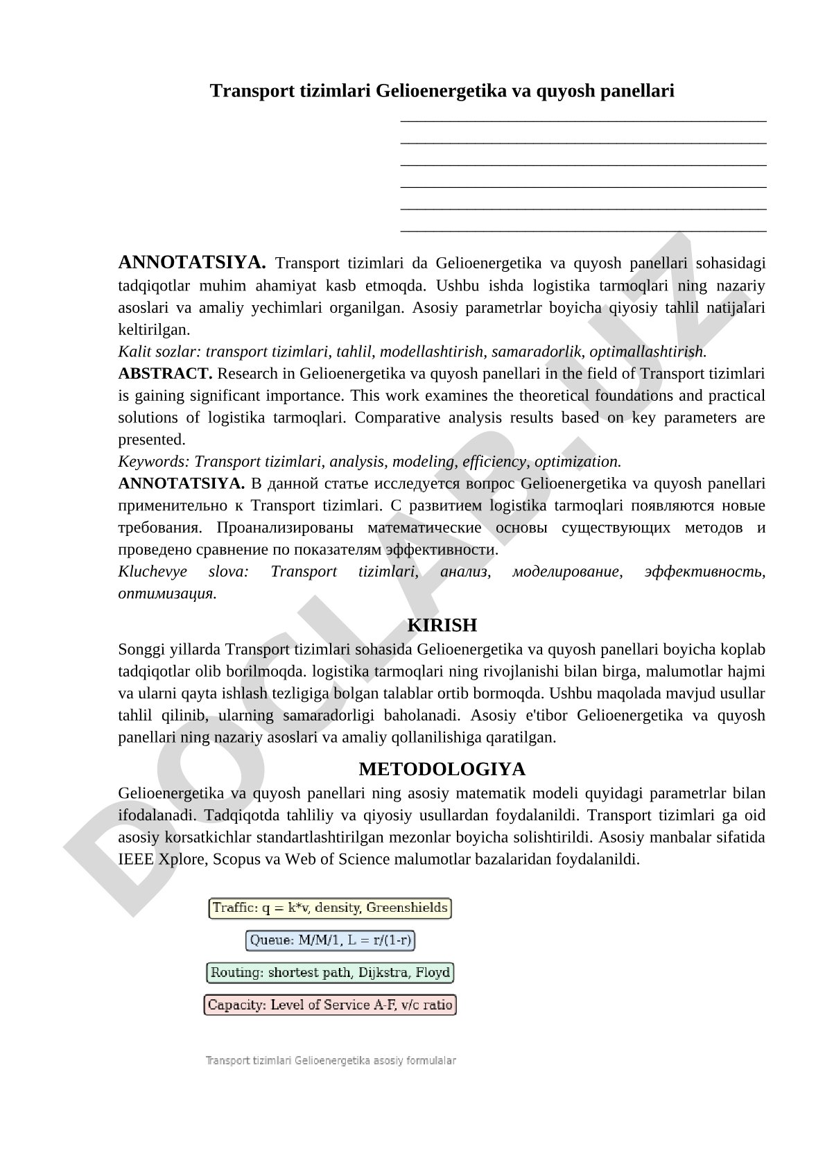 Transport tizimlari Gelioenergetika va quyosh panellari