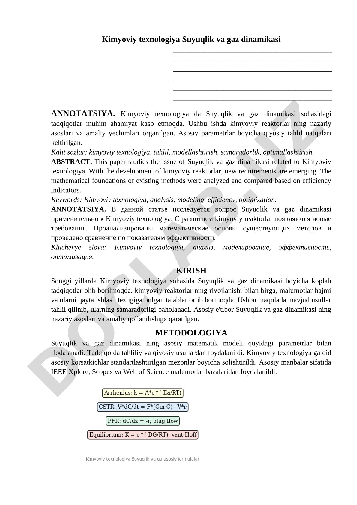 Kimyoviy texnologiya Suyuqlik va gaz dinamikasi