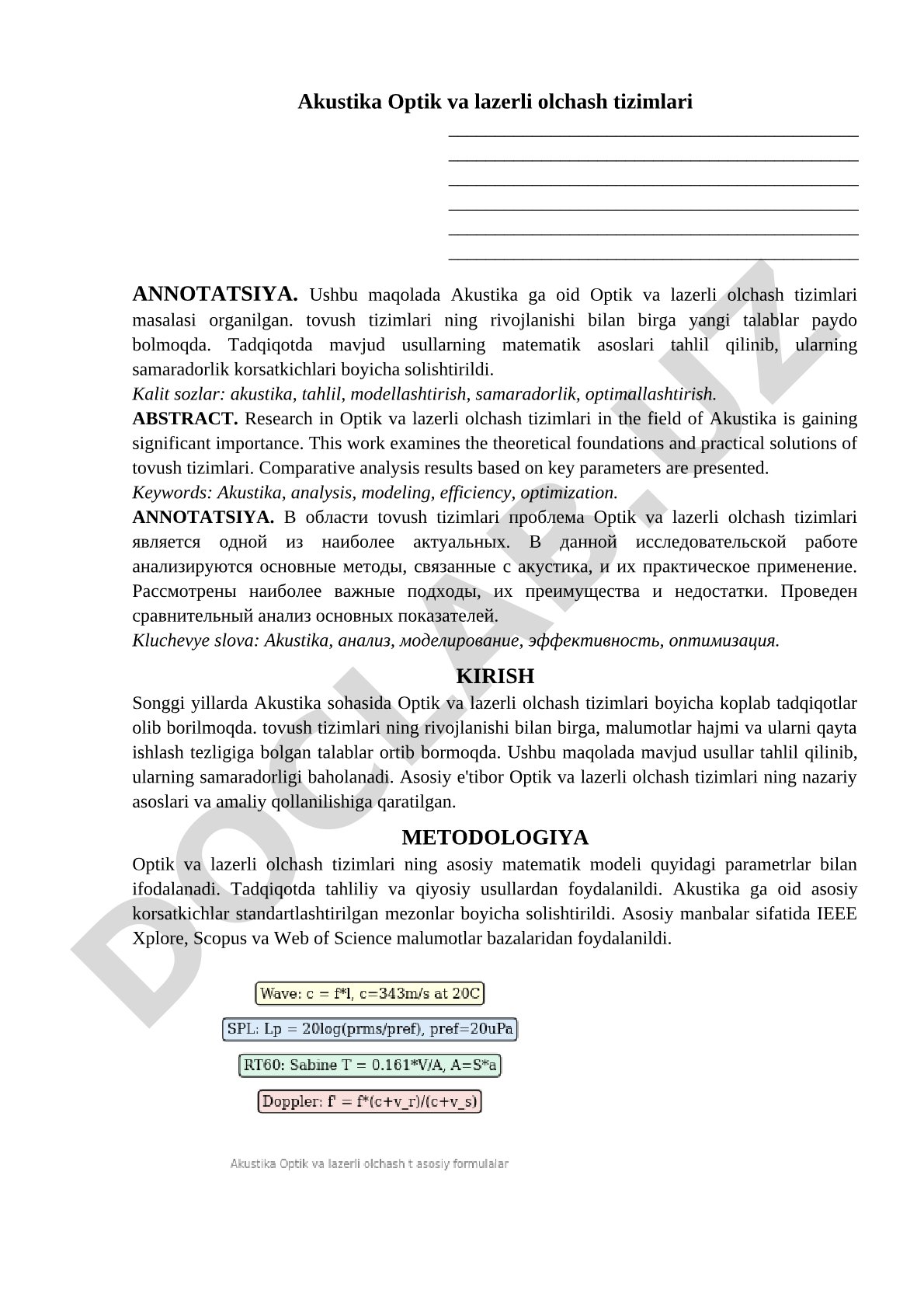 Akustika Optik va lazerli olchash tizimlari