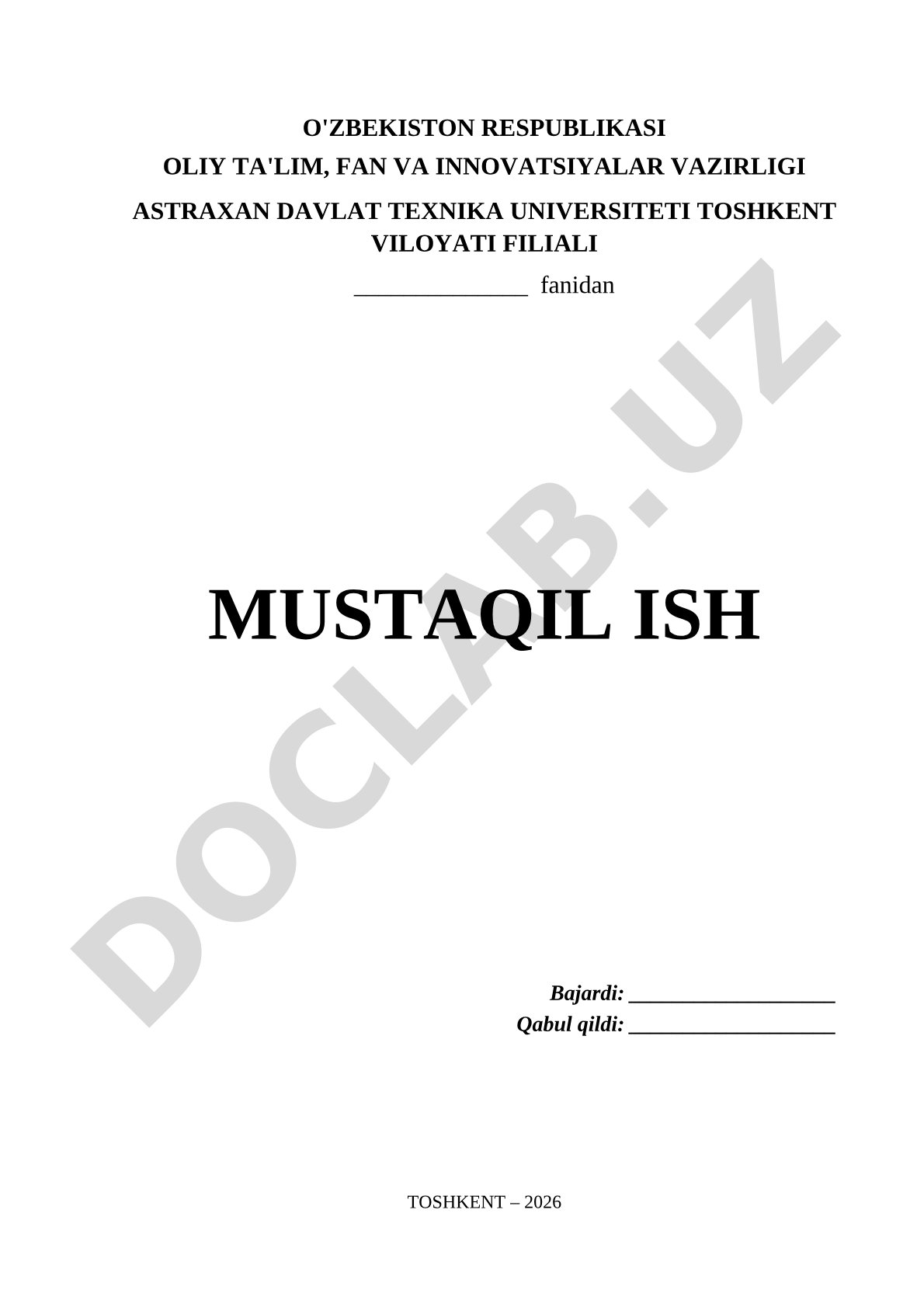 Mustaqil ish topshirig'i