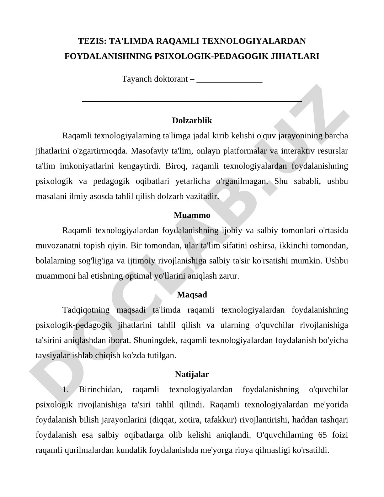 Ta'limda raqamli texnologiyalardan foydalanishning psixologik-pedagogik jihatlari