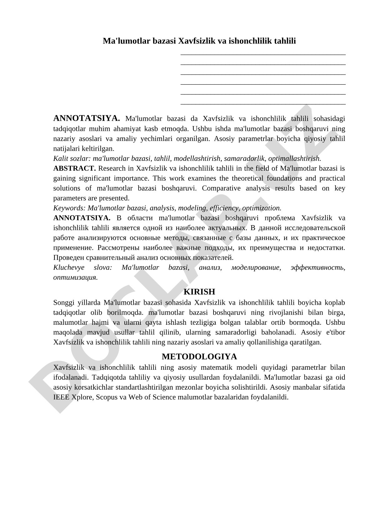 Ma'lumotlar bazasi Xavfsizlik va ishonchlilik tahlili